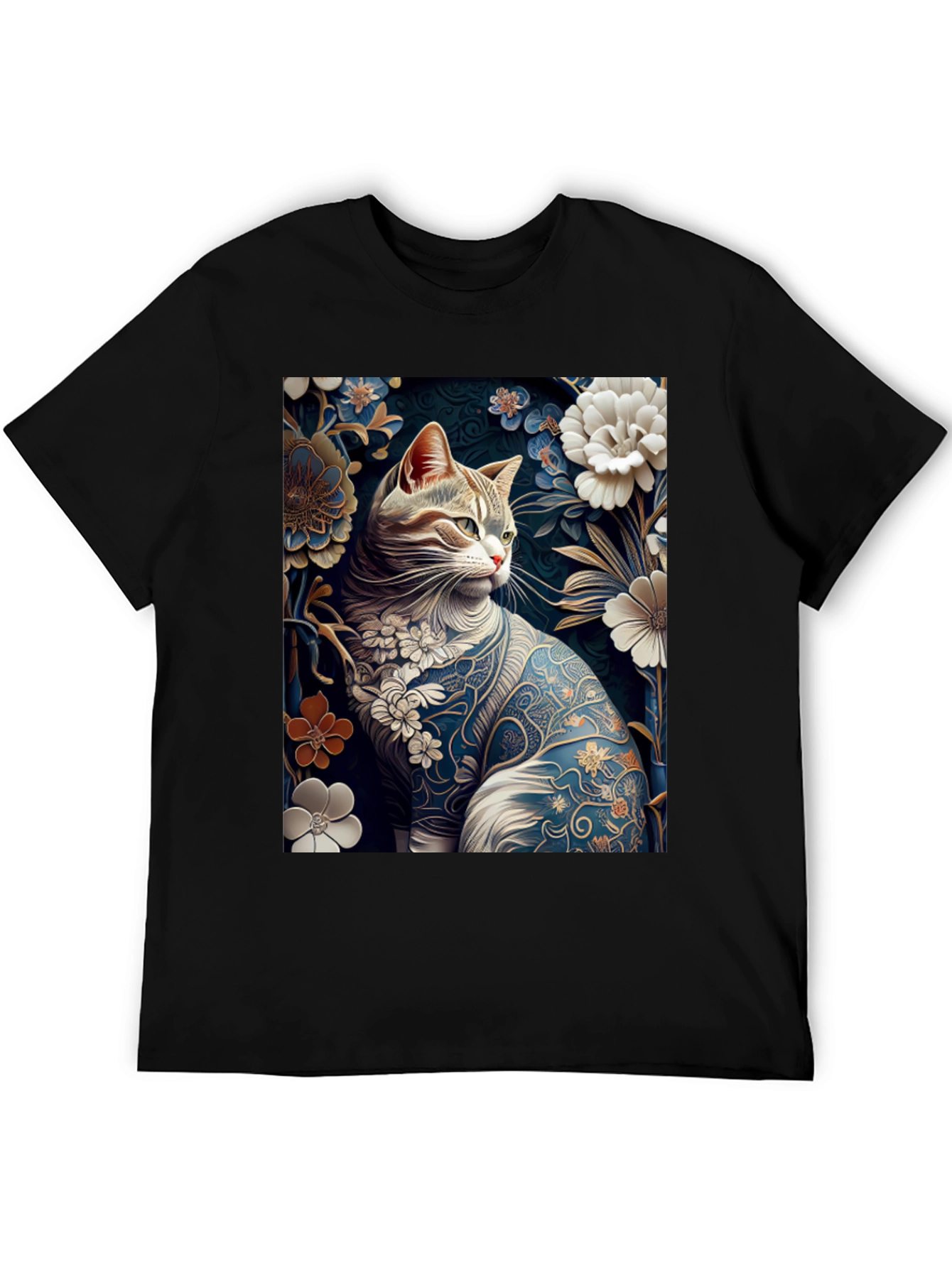 Floral Cat T-Shirt: Unique Artistic Design