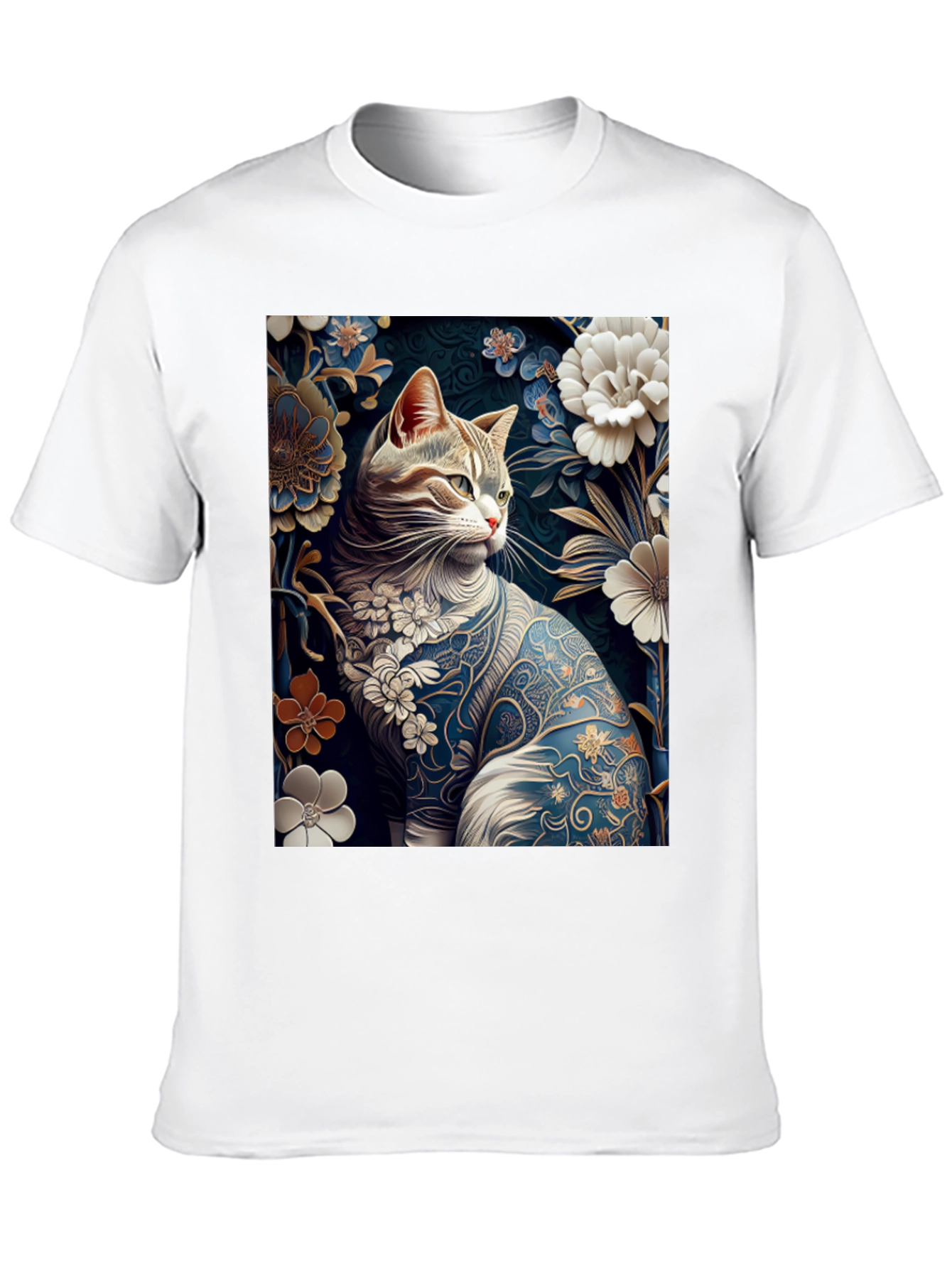 Floral Cat T-Shirt: Unique Artistic Design