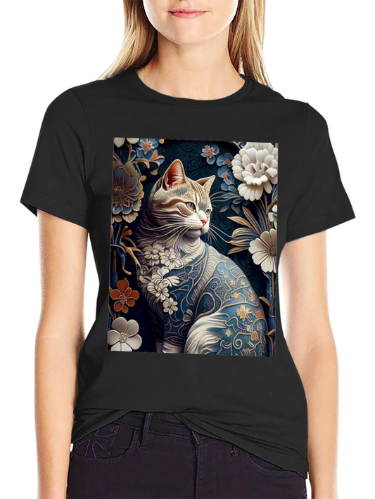 Floral Cat T-Shirt: Unique Artistic Design
