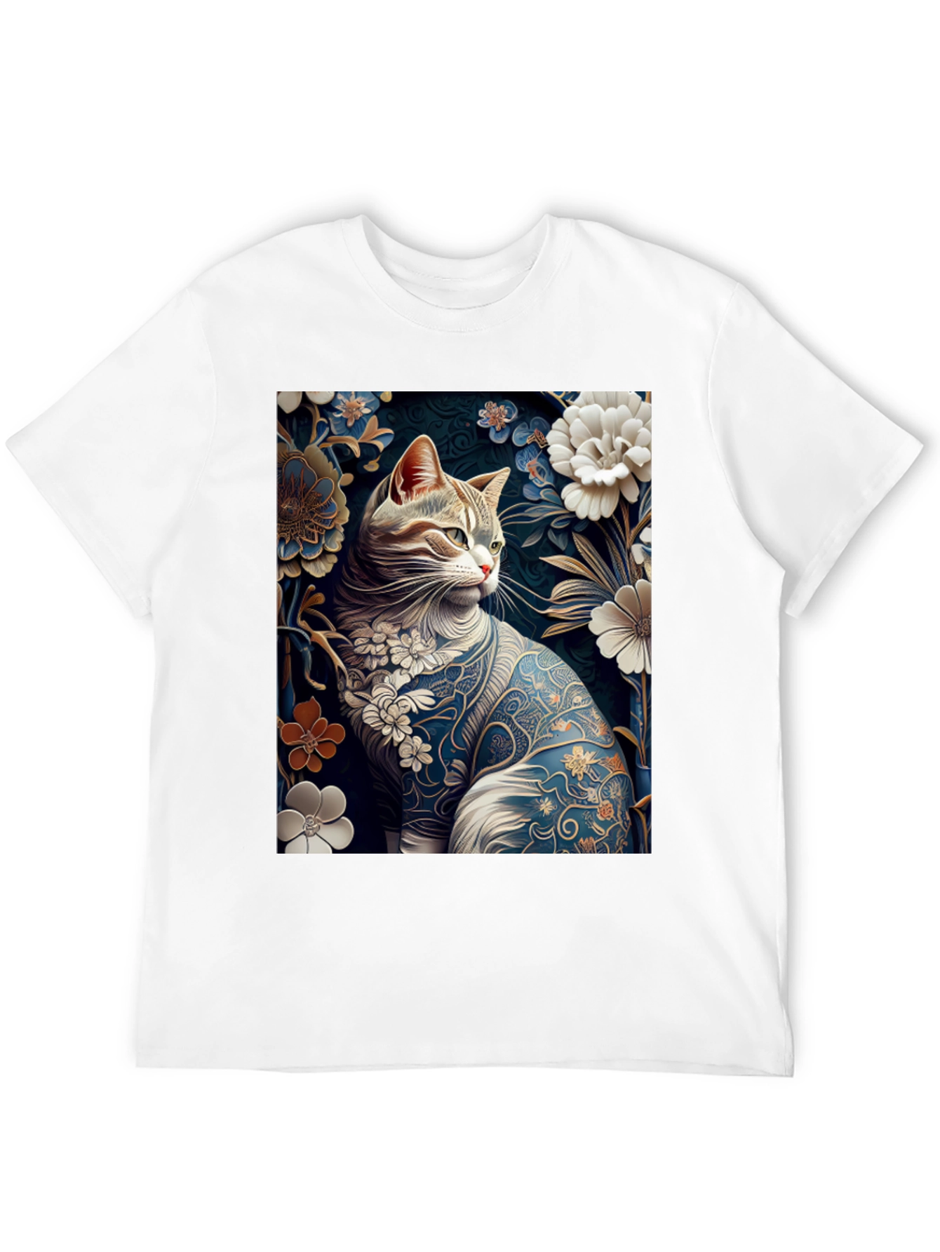 Floral Cat T-Shirt: Unique Artistic Design