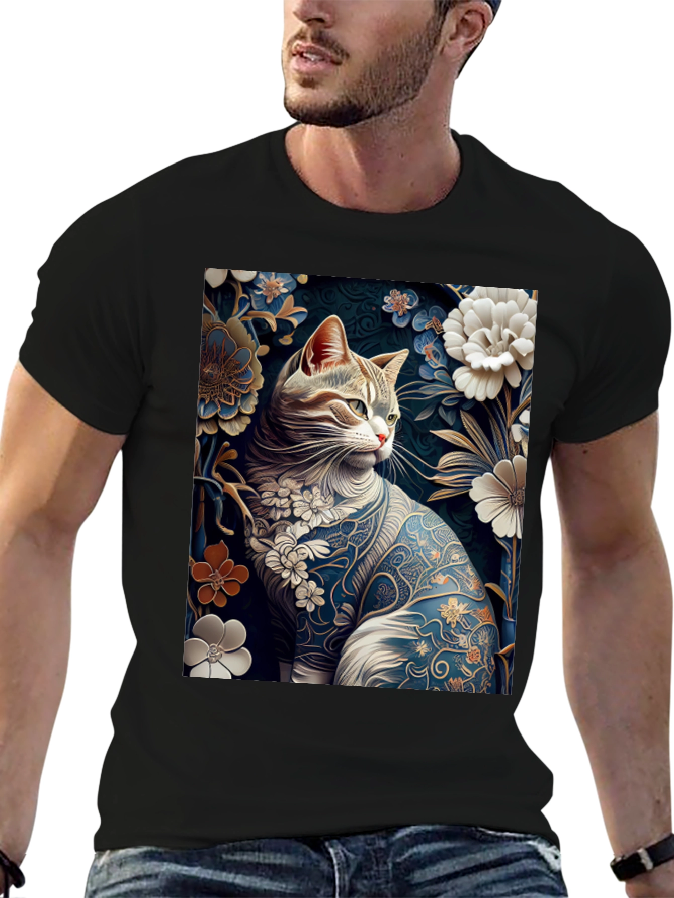 Floral Cat T-Shirt: Unique Artistic Design