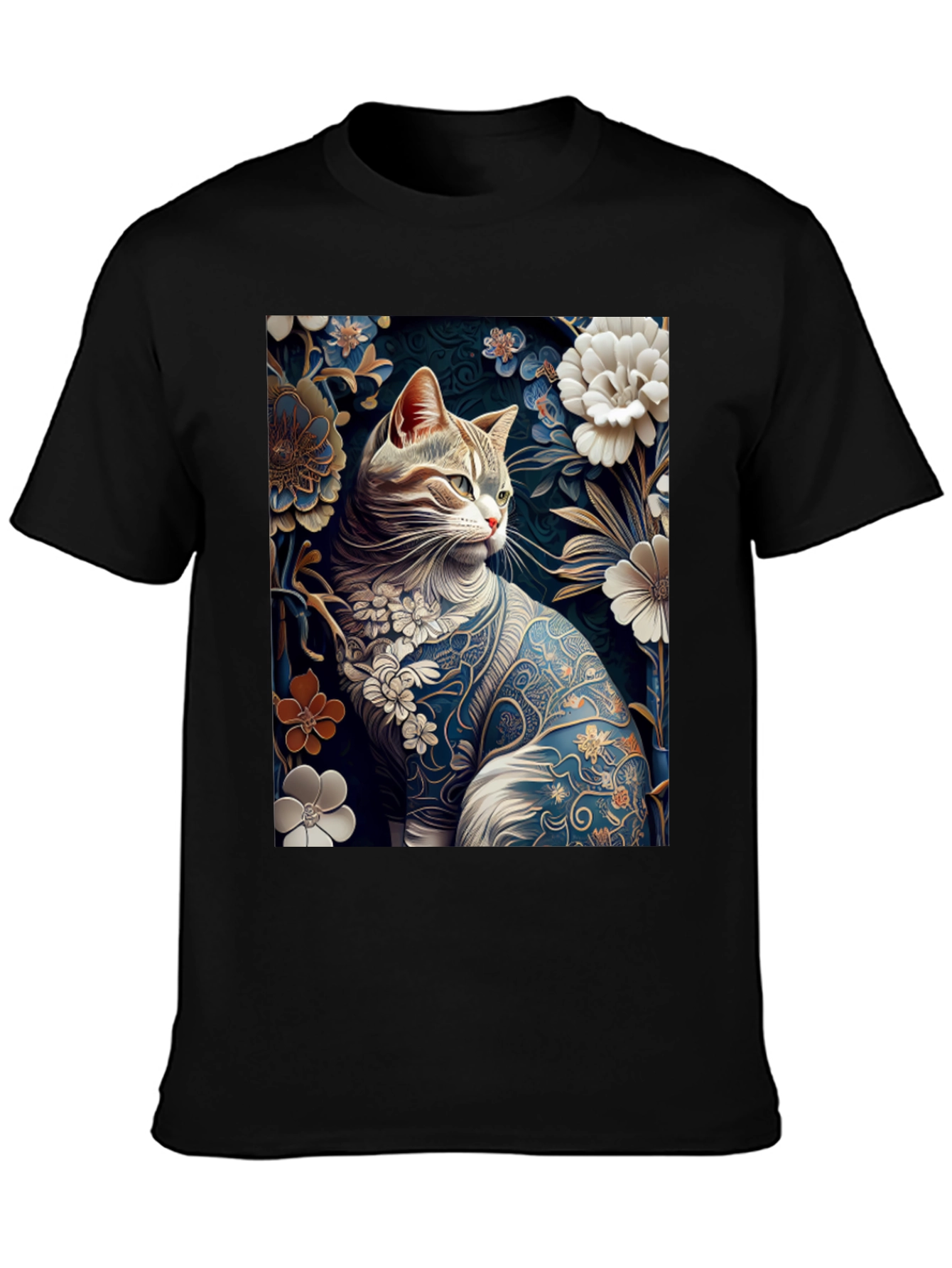 Floral Cat T-Shirt: Unique Artistic Design