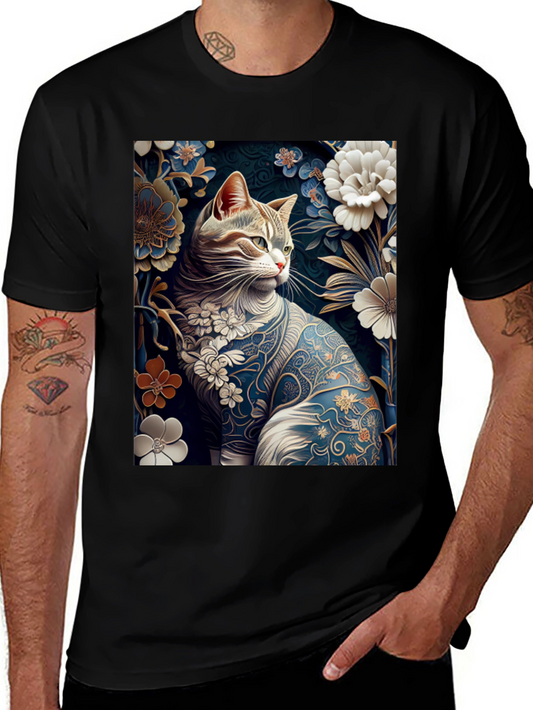 Floral Cat T-Shirt: Unique Artistic Design