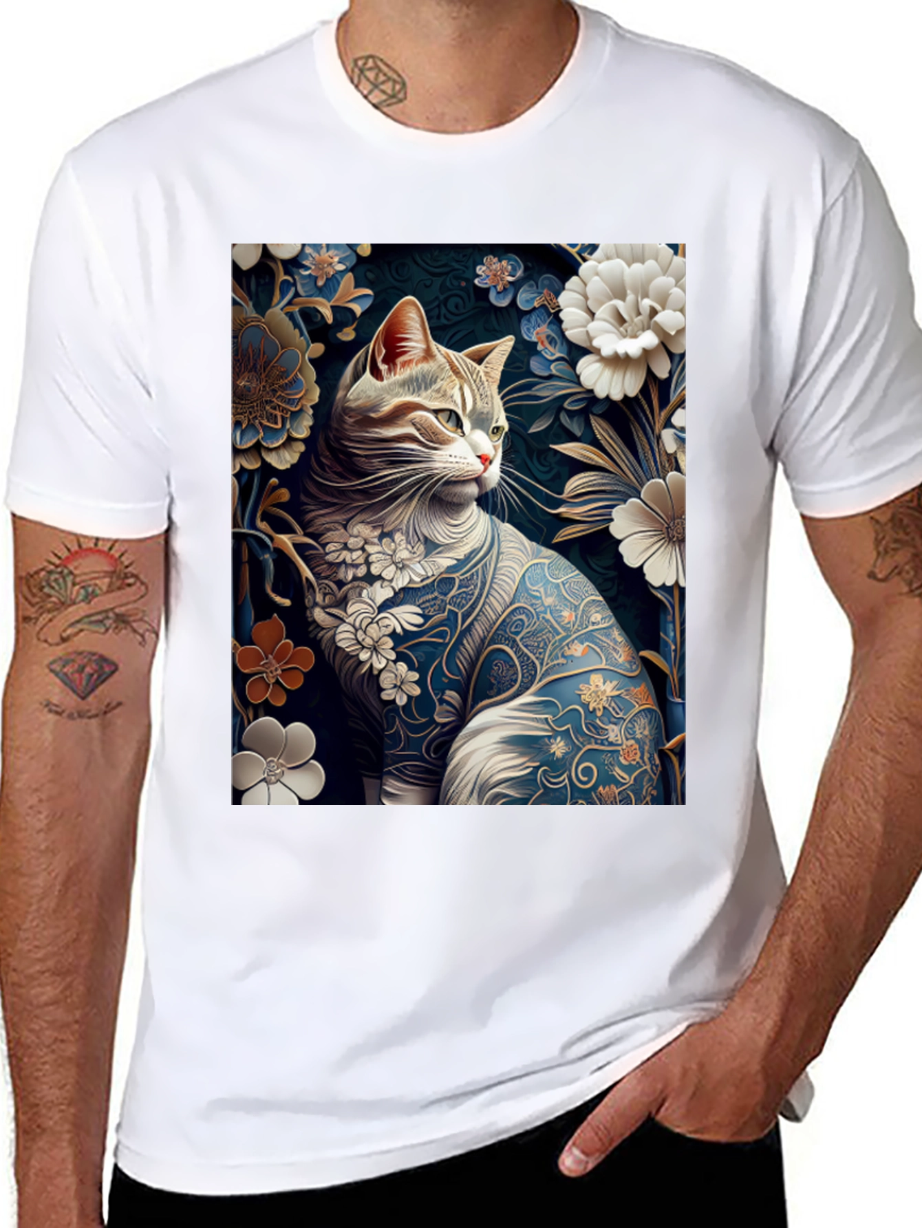Floral Cat T-Shirt: Unique Artistic Design