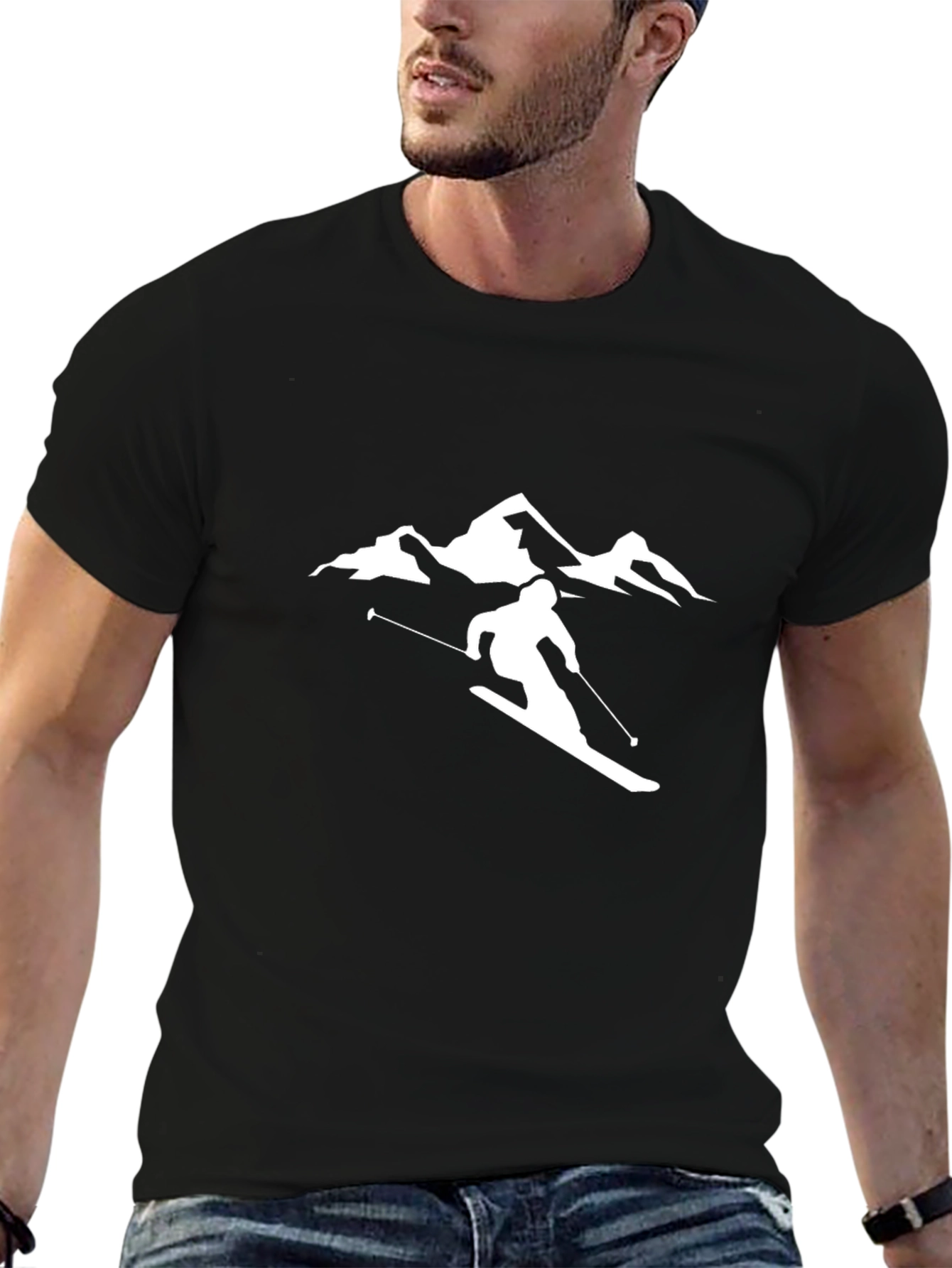 Ski Mountain Graphic Tee - Black Cotton Comfort