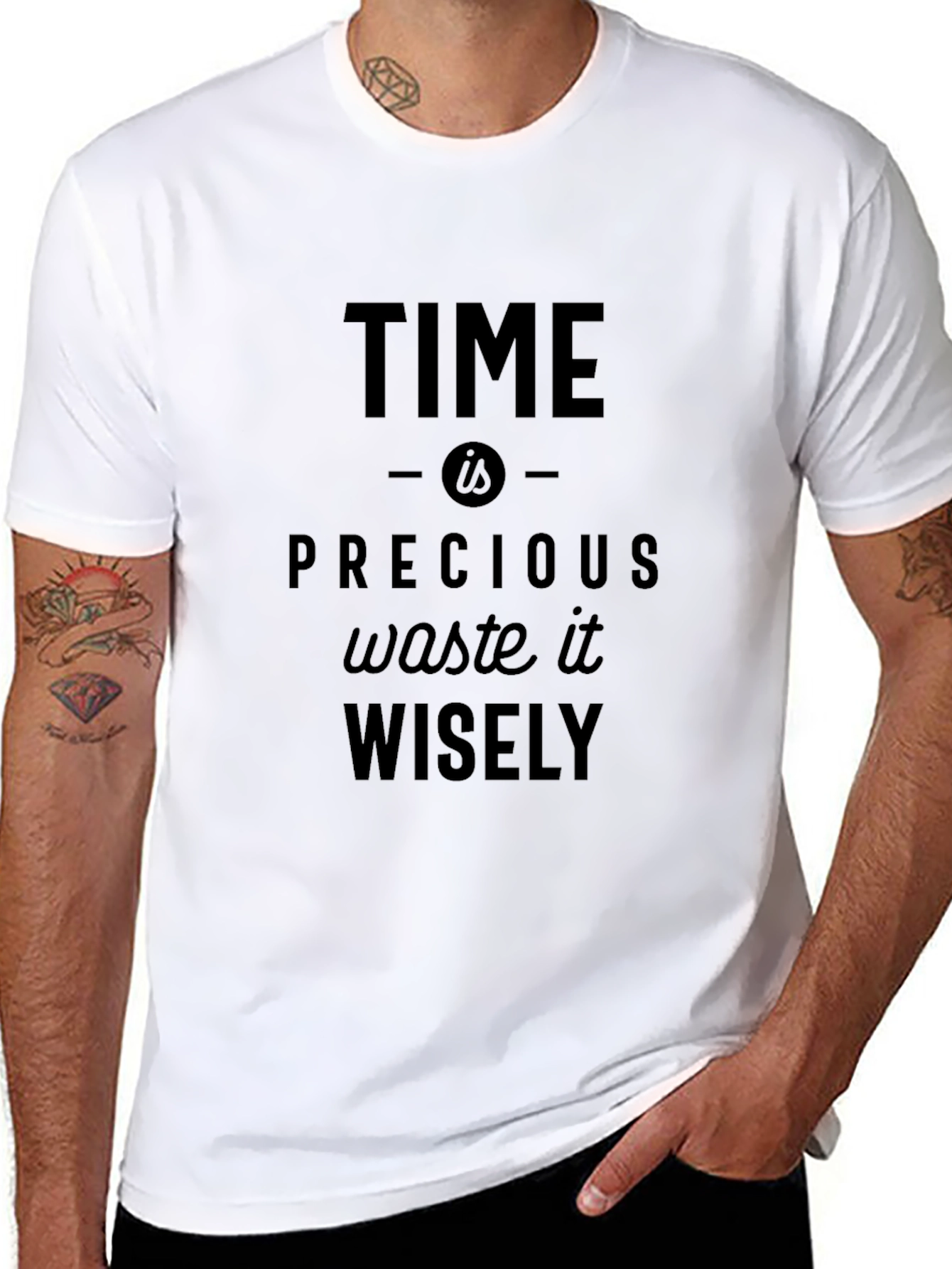 Time is Precious Slogan Black Graphic T-Shirt