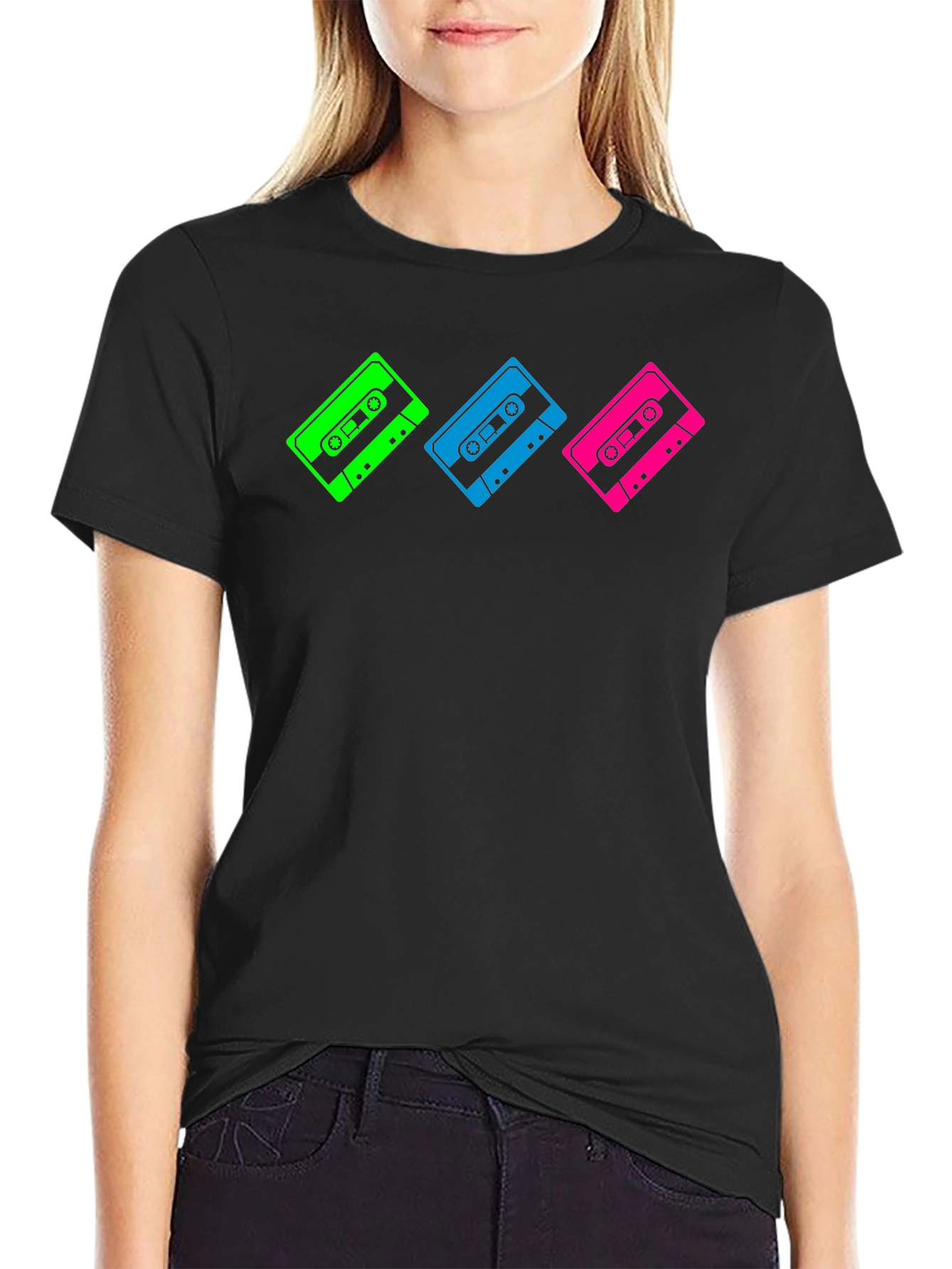Retro Cassette Tape Graphic T-Shirt - Black