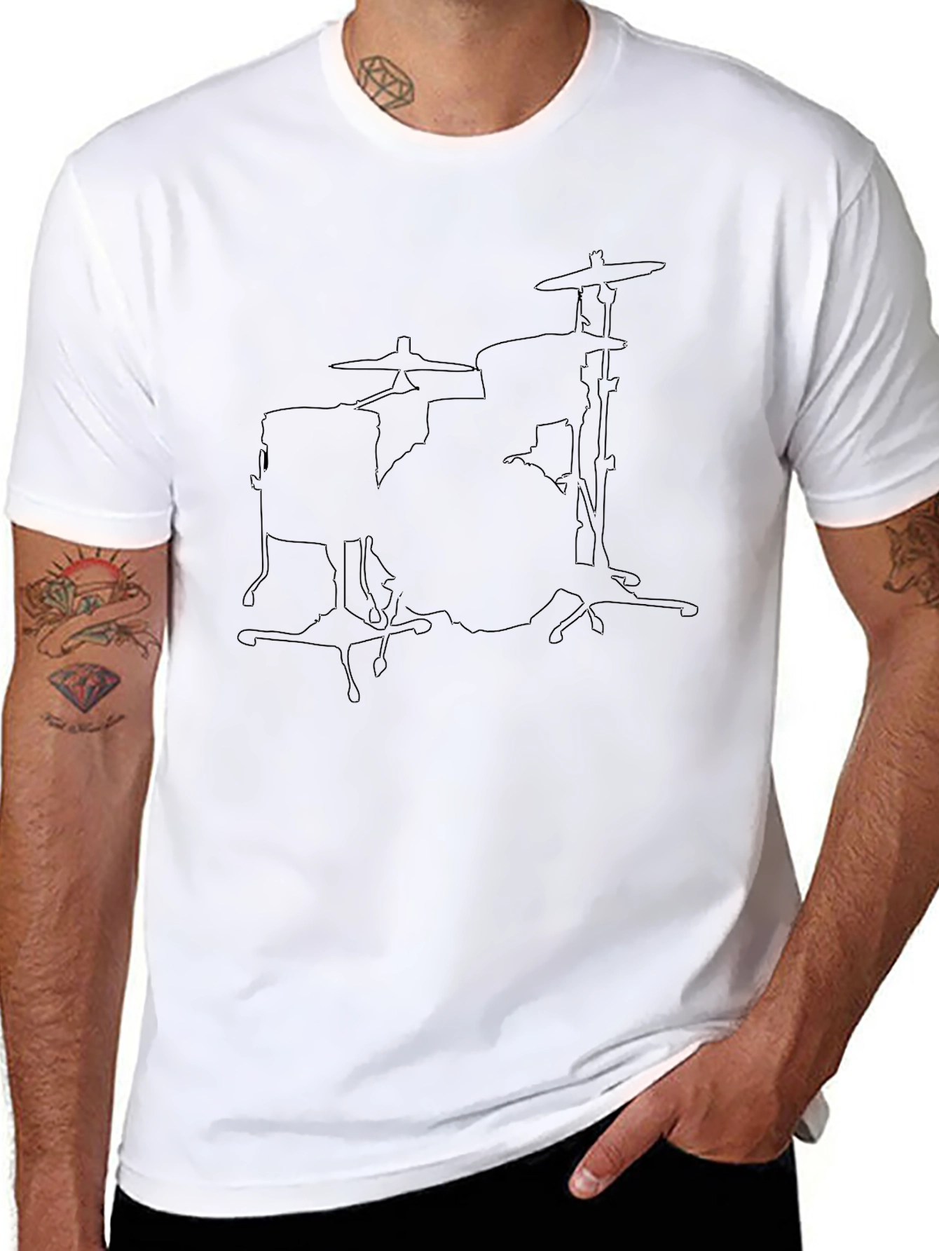 Drum Set Graphic Tee - Black Cotton