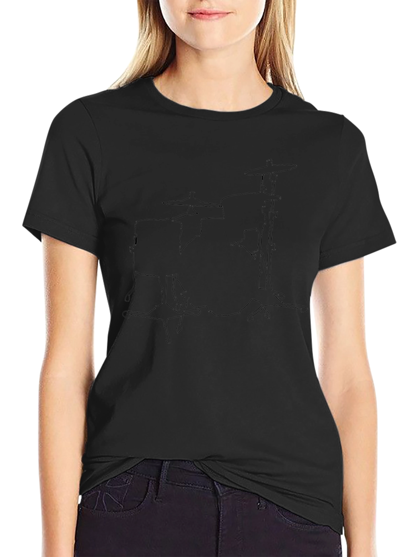Drum Set Graphic Tee - Black Cotton