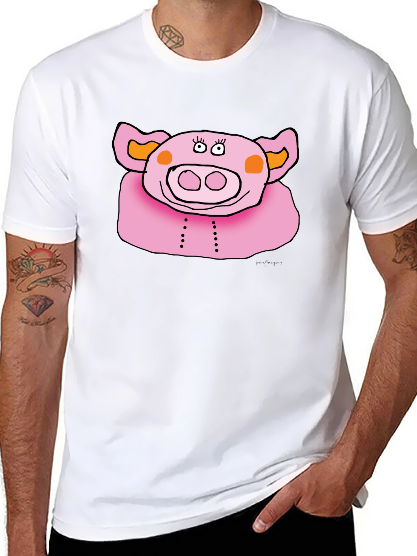 Fun Pig Graphic Tee - Mens Black Cotton T-Shirt