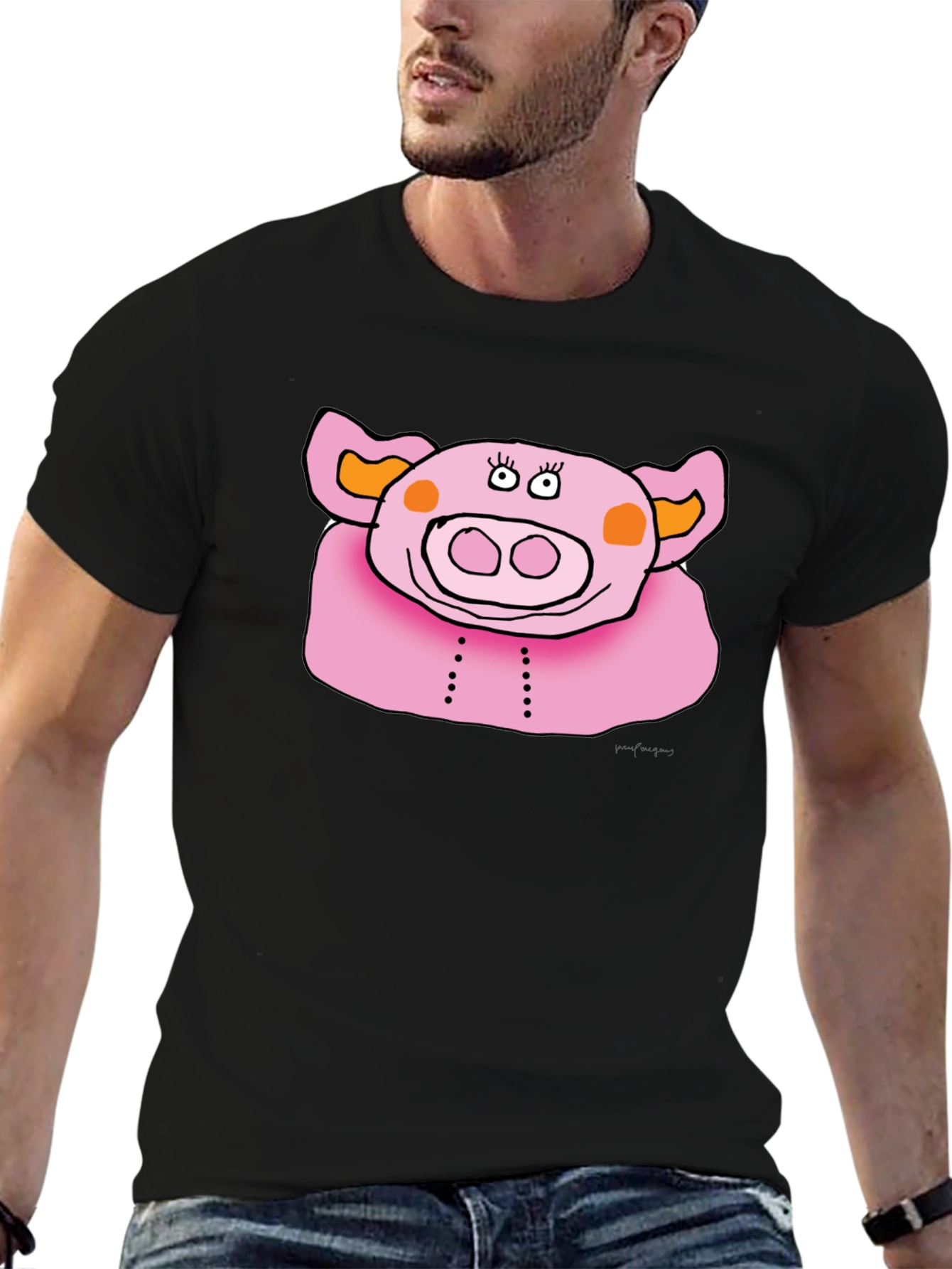 Fun Pig Graphic Tee - Mens Black Cotton T-Shirt