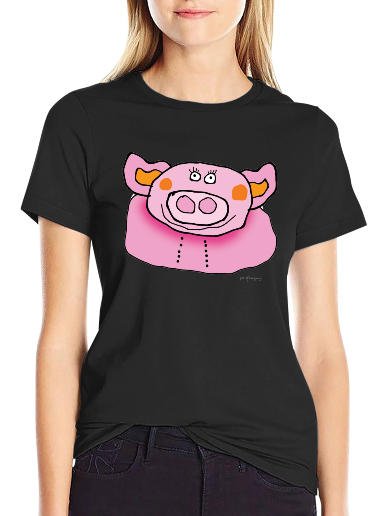 Fun Pig Graphic Tee - Mens Black Cotton T-Shirt