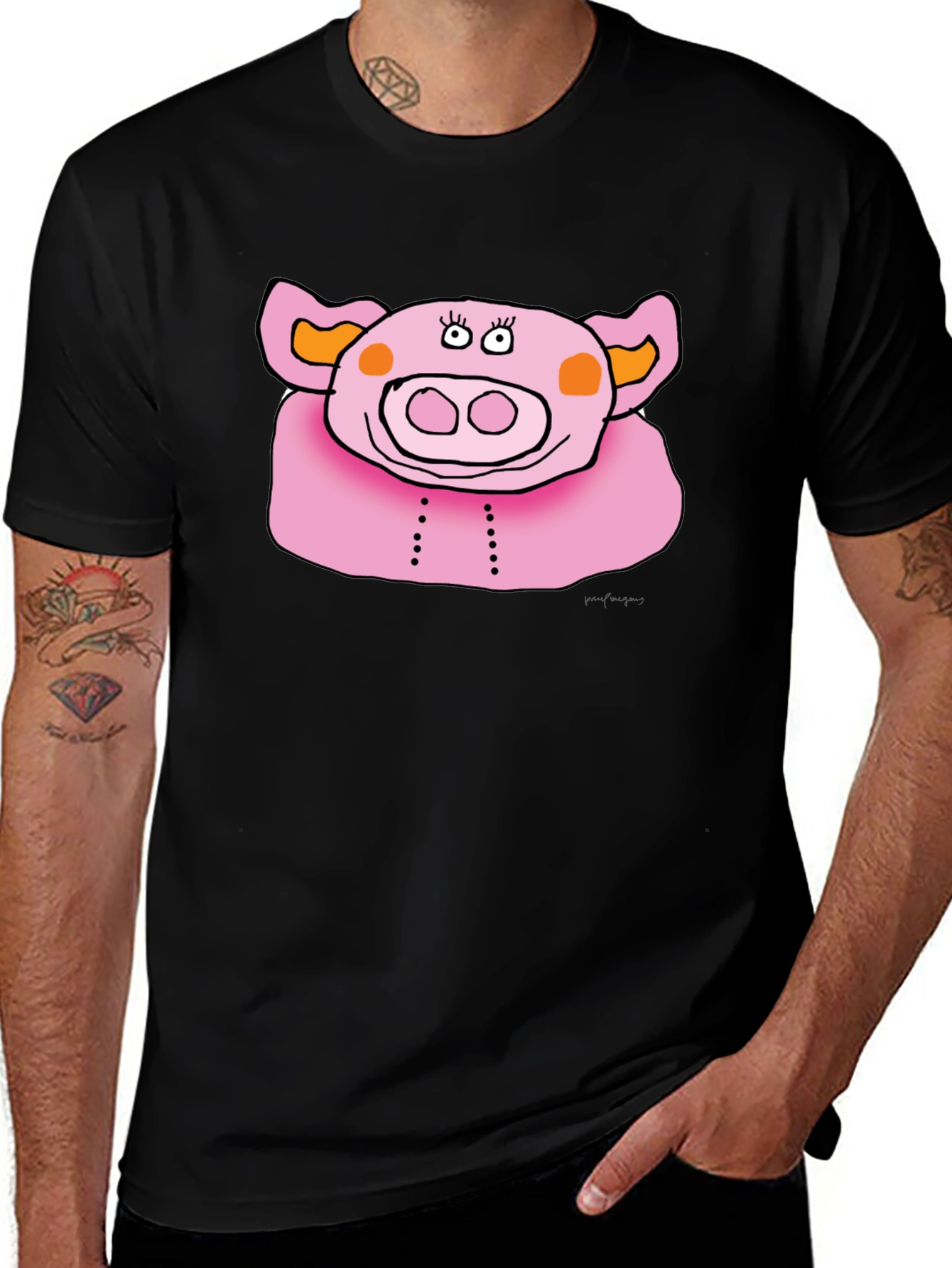 Fun Pig Graphic Tee - Mens Black Cotton T-Shirt