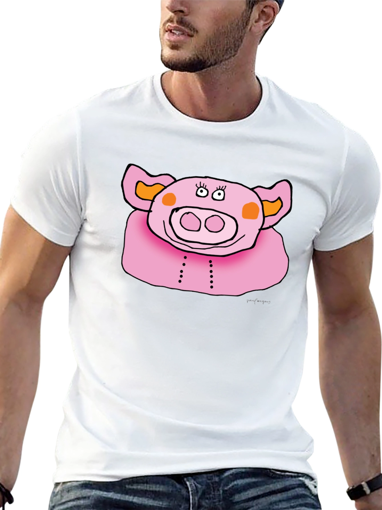 Fun Pig Graphic Tee - Mens Black Cotton T-Shirt