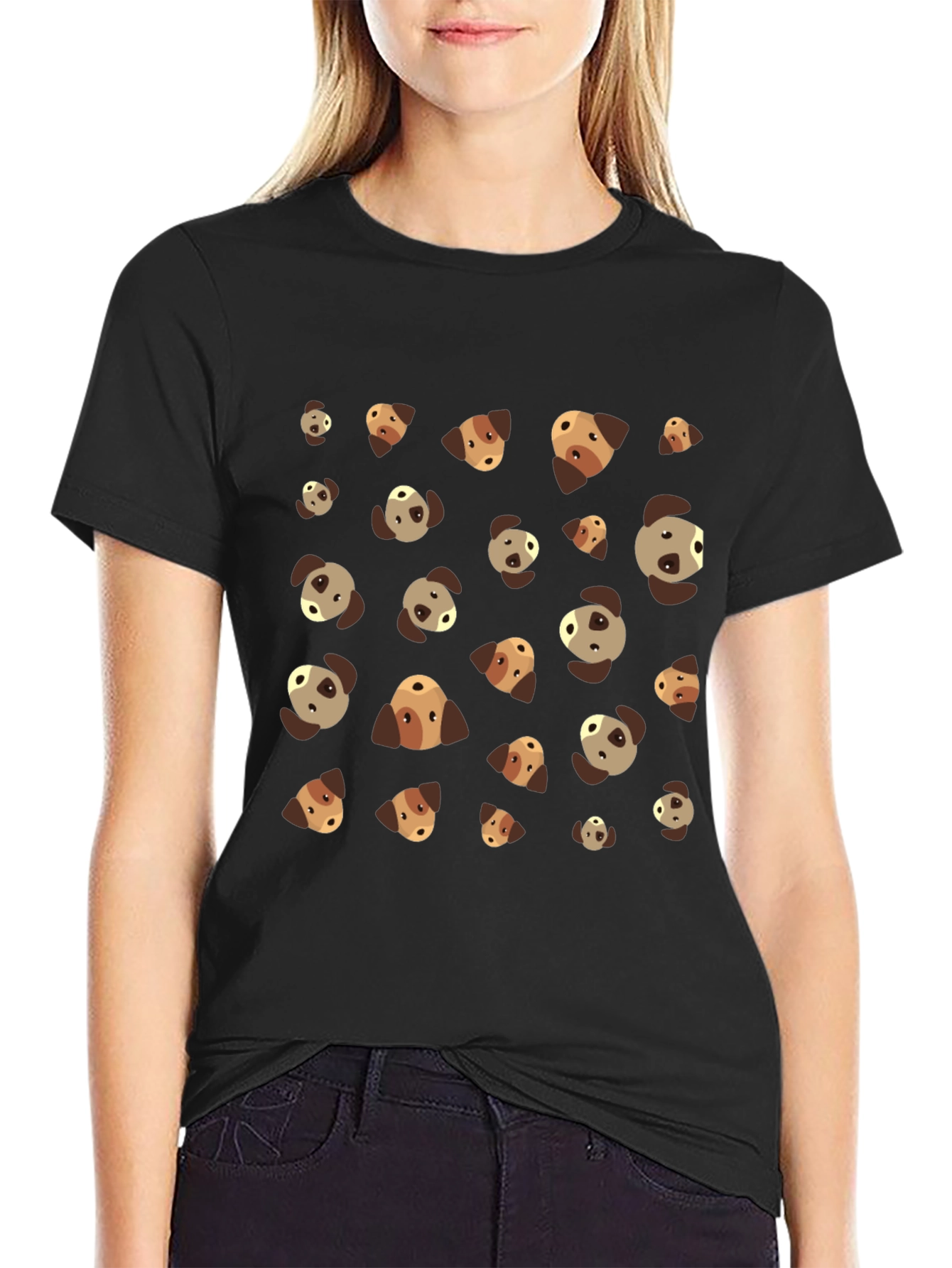 Dog Patterned Black T-Shirt