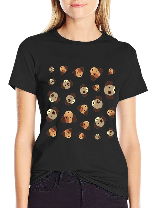 Dog Patterned Black T-Shirt