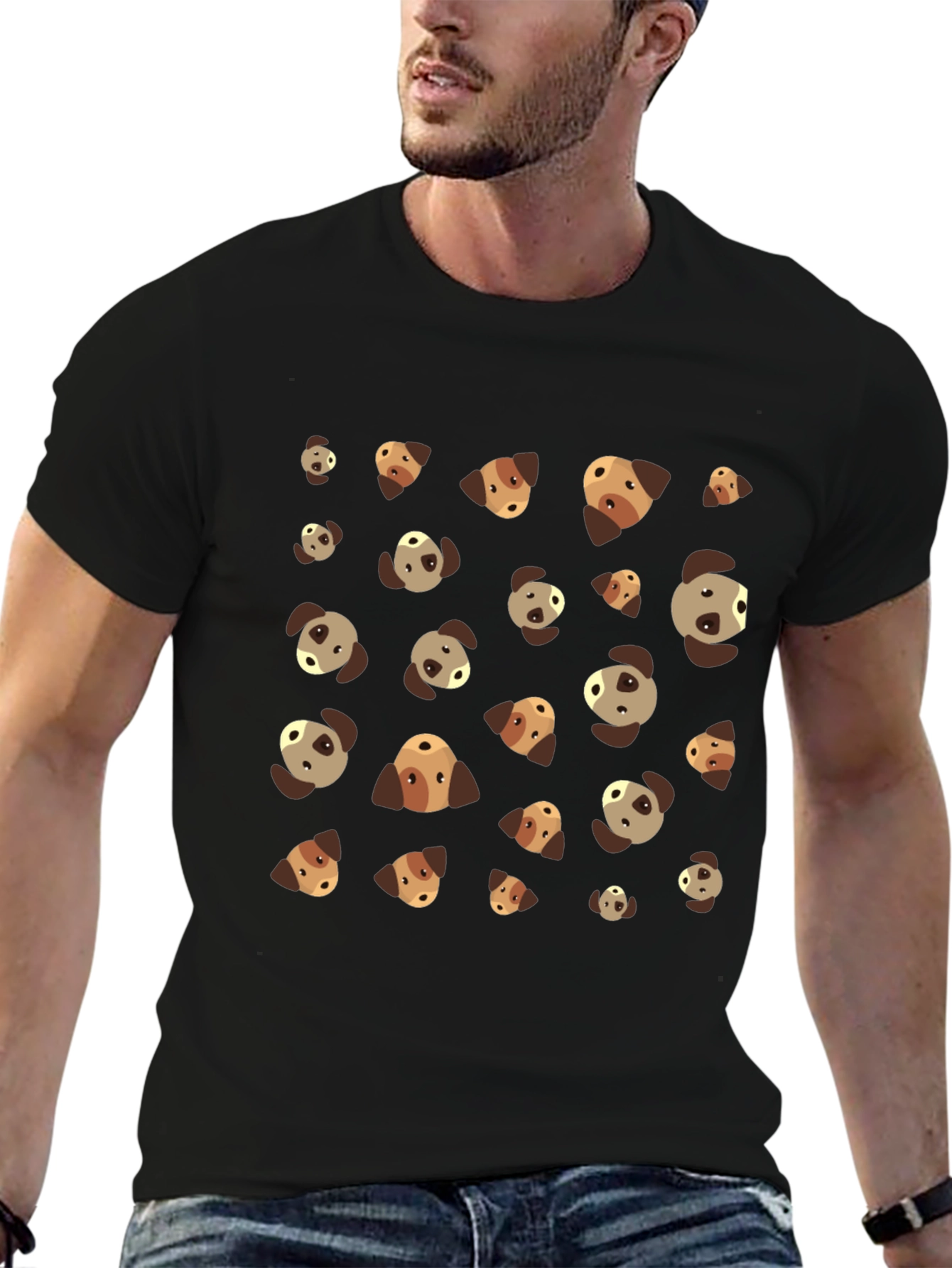 Dog Patterned Black T-Shirt