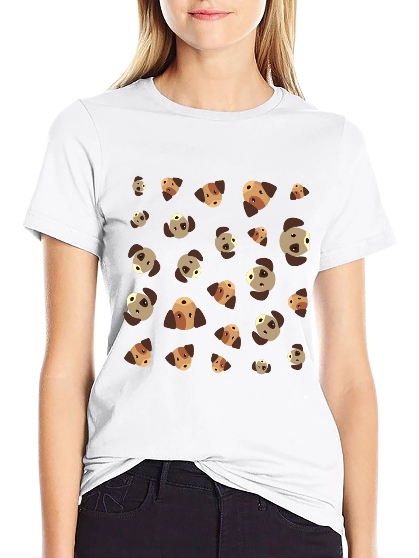 Dog Patterned Black T-Shirt