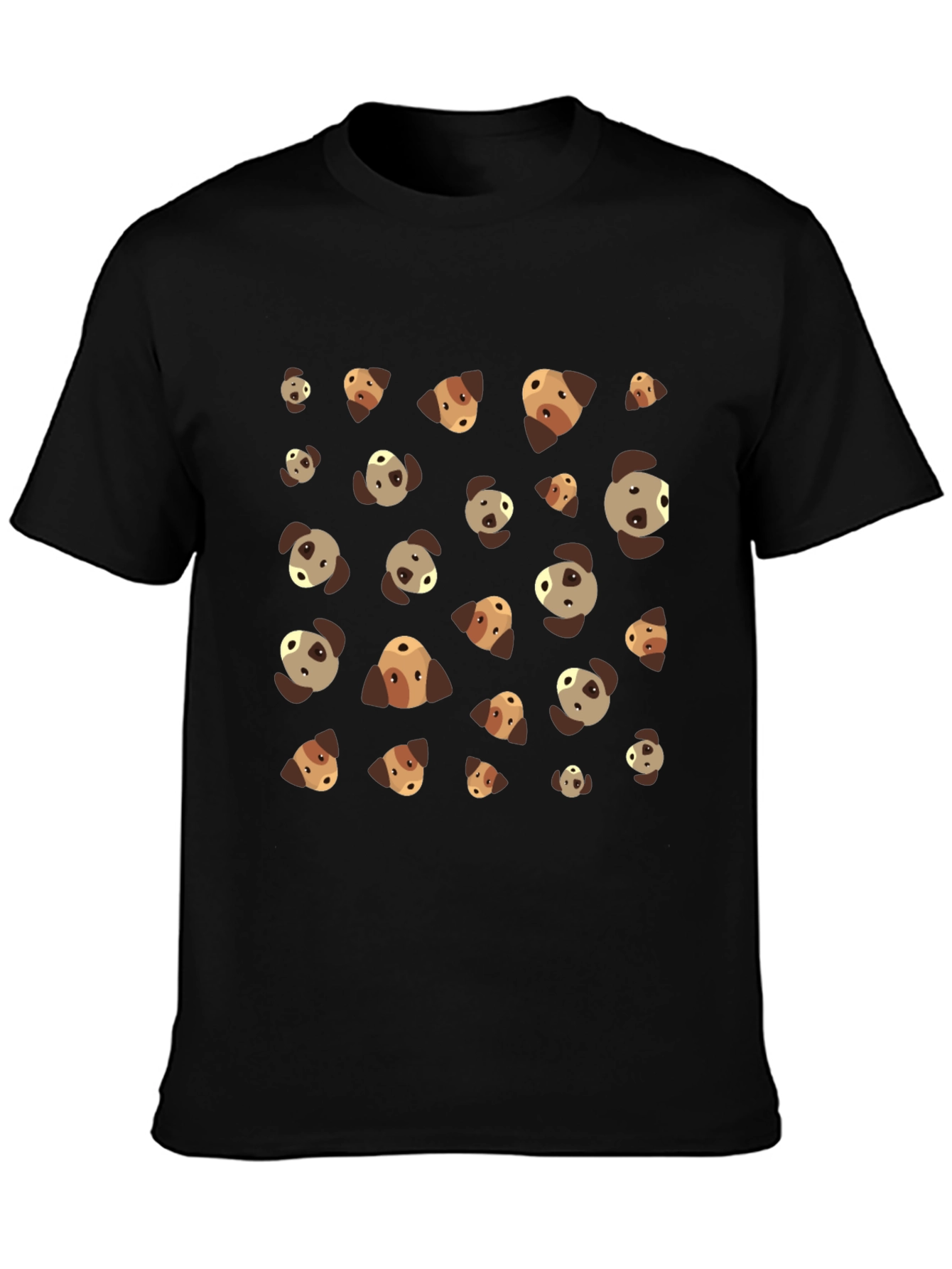 Dog Patterned Black T-Shirt