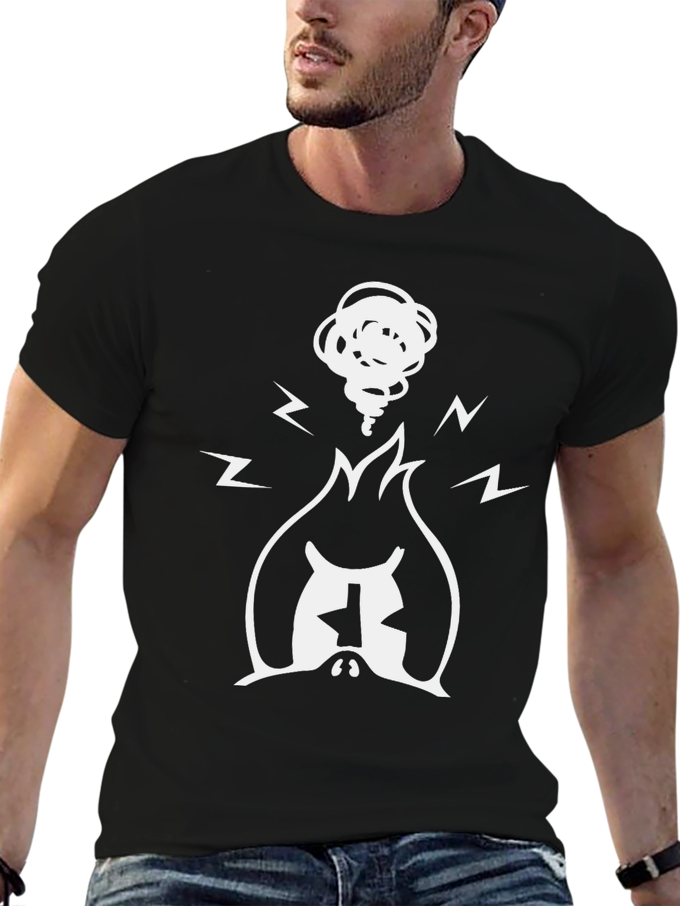 Graphic Tee - Burning Head - Black Cotton Blend