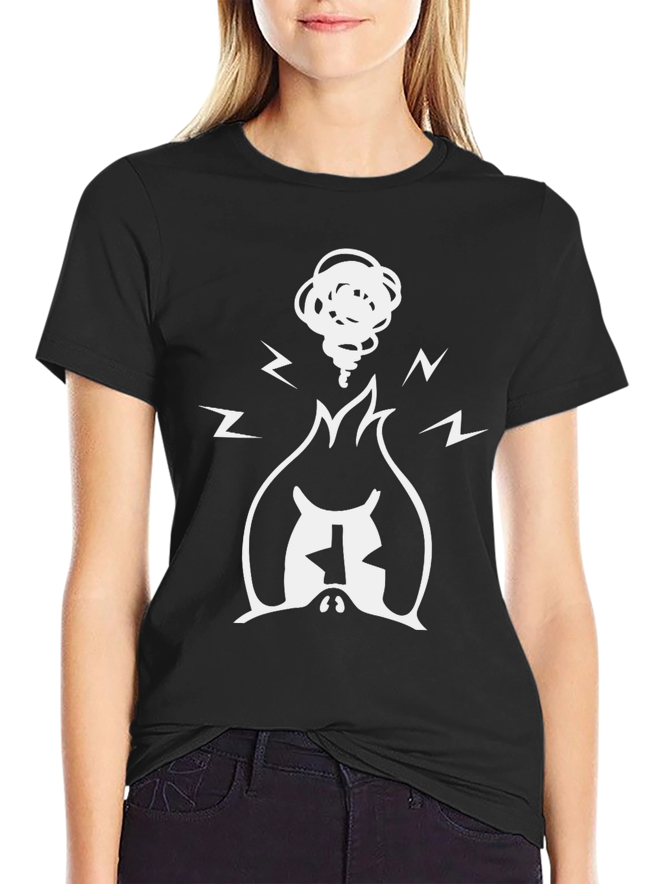 Graphic Tee - Burning Head - Black Cotton Blend