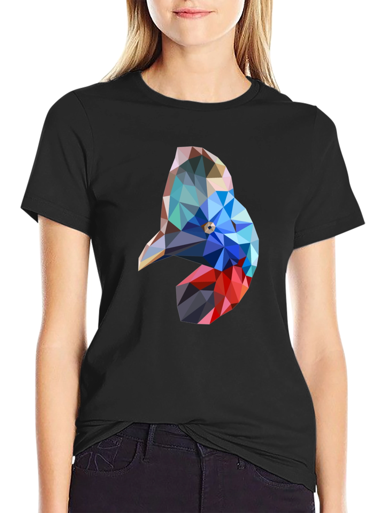 Geometric Bird Graphic Black T-Shirt