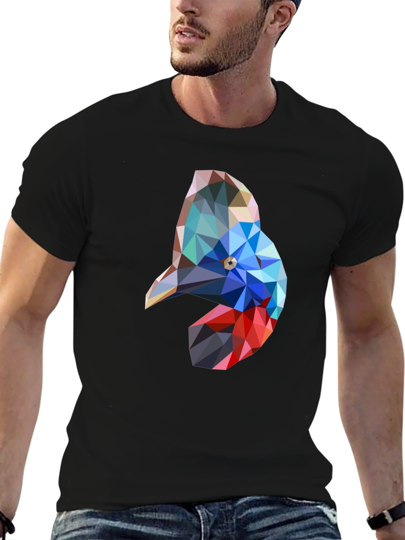 Geometric Bird Graphic Black T-Shirt