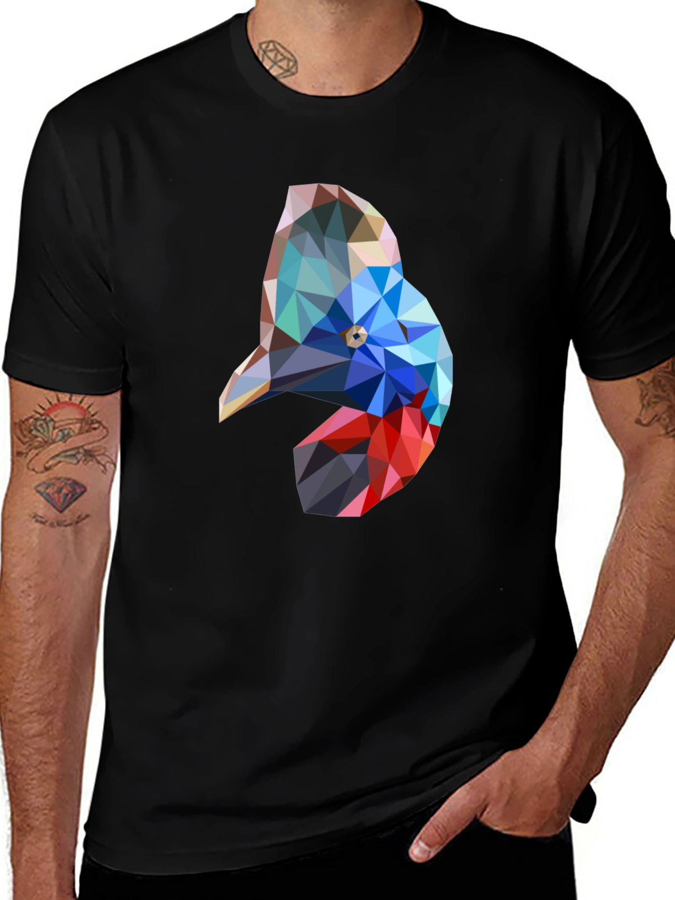 Geometric Bird Graphic Black T-Shirt