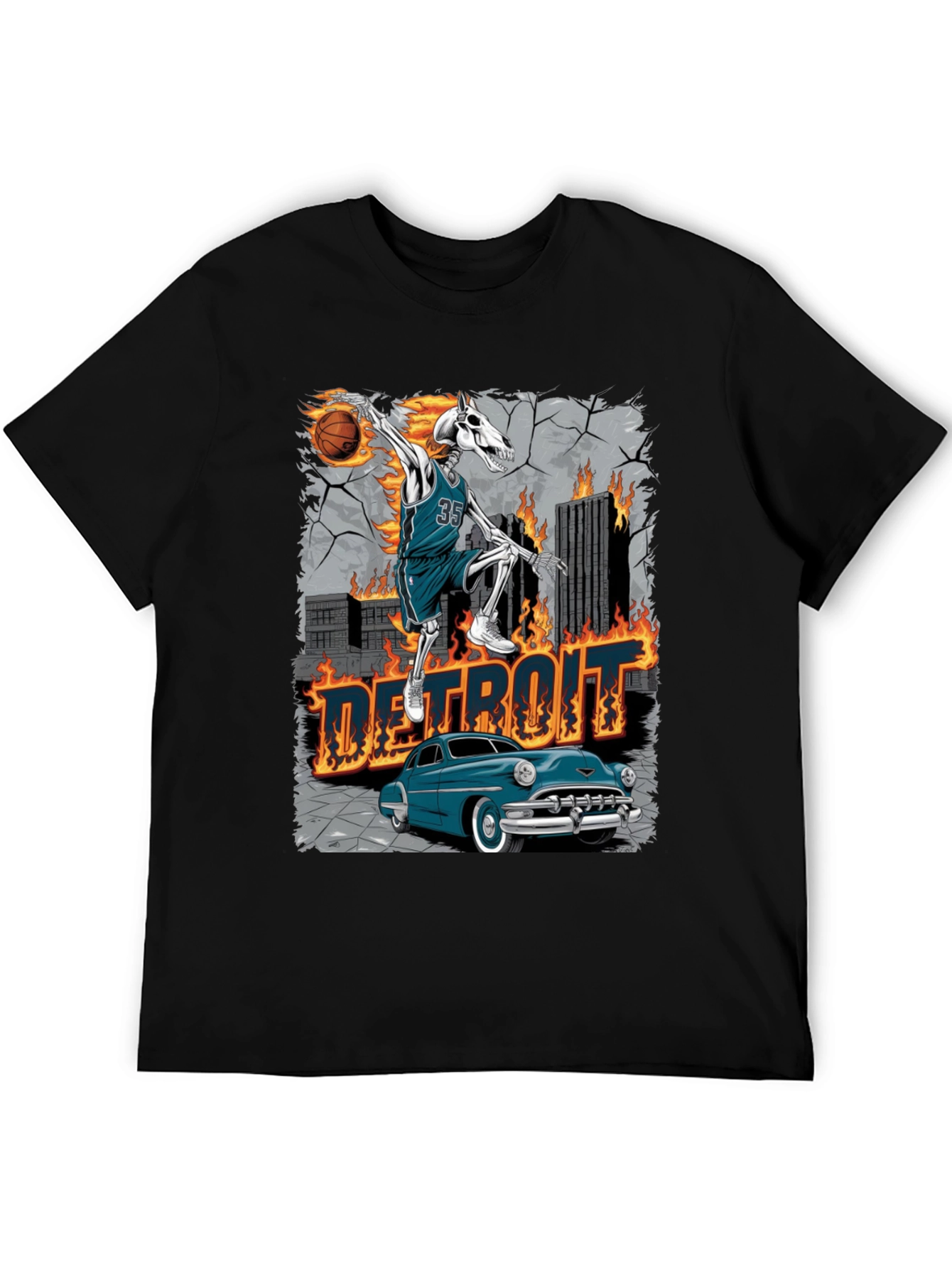 Detroit Skeleton Basketball T-Shirt