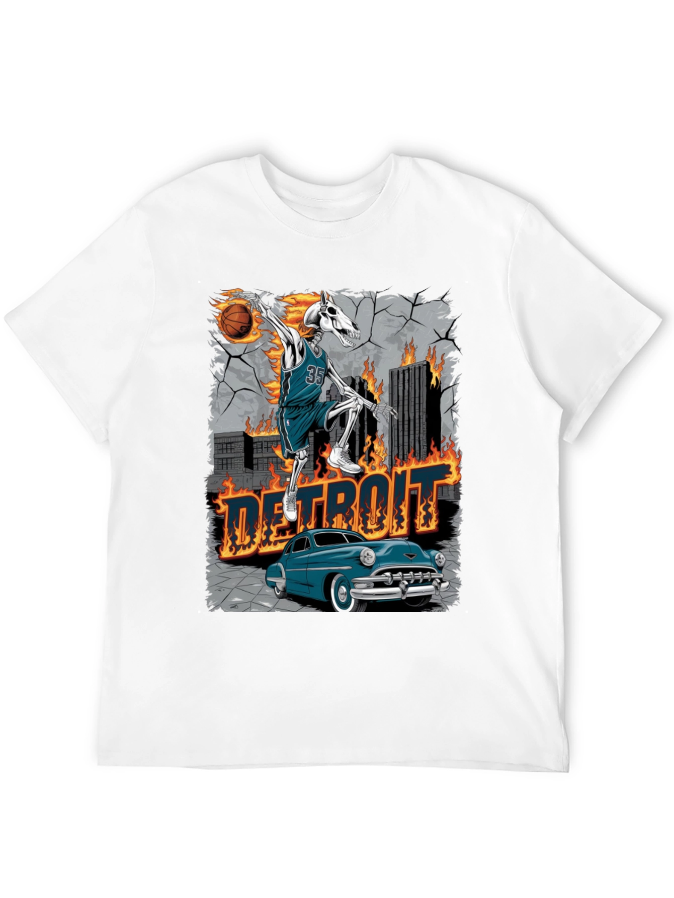 Detroit Skeleton Basketball T-Shirt
