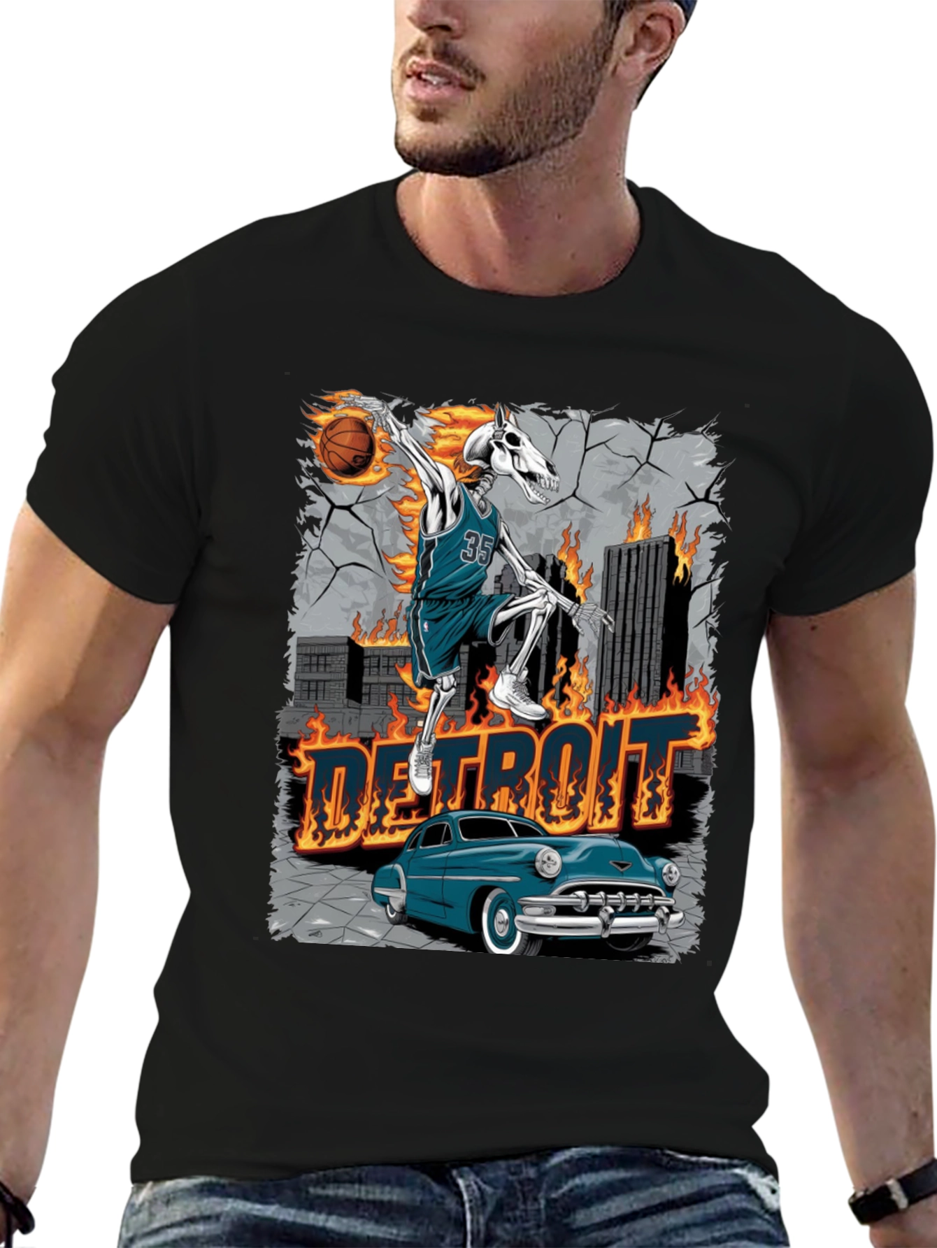 Detroit Skeleton Basketball T-Shirt