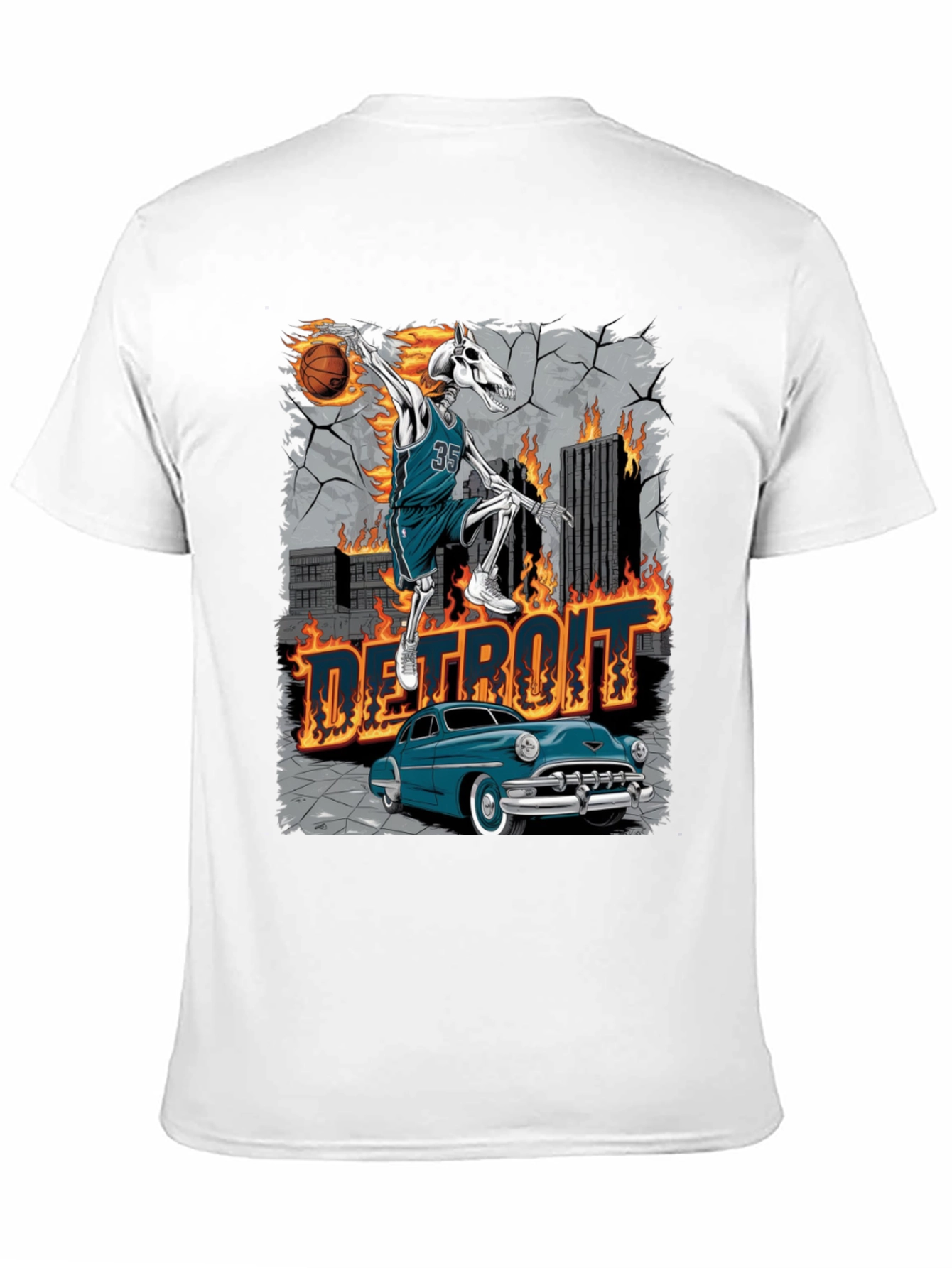Detroit Skeleton Basketball T-Shirt