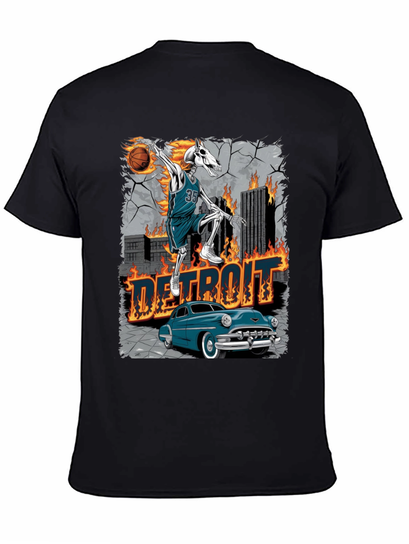 Detroit Skeleton Basketball T-Shirt