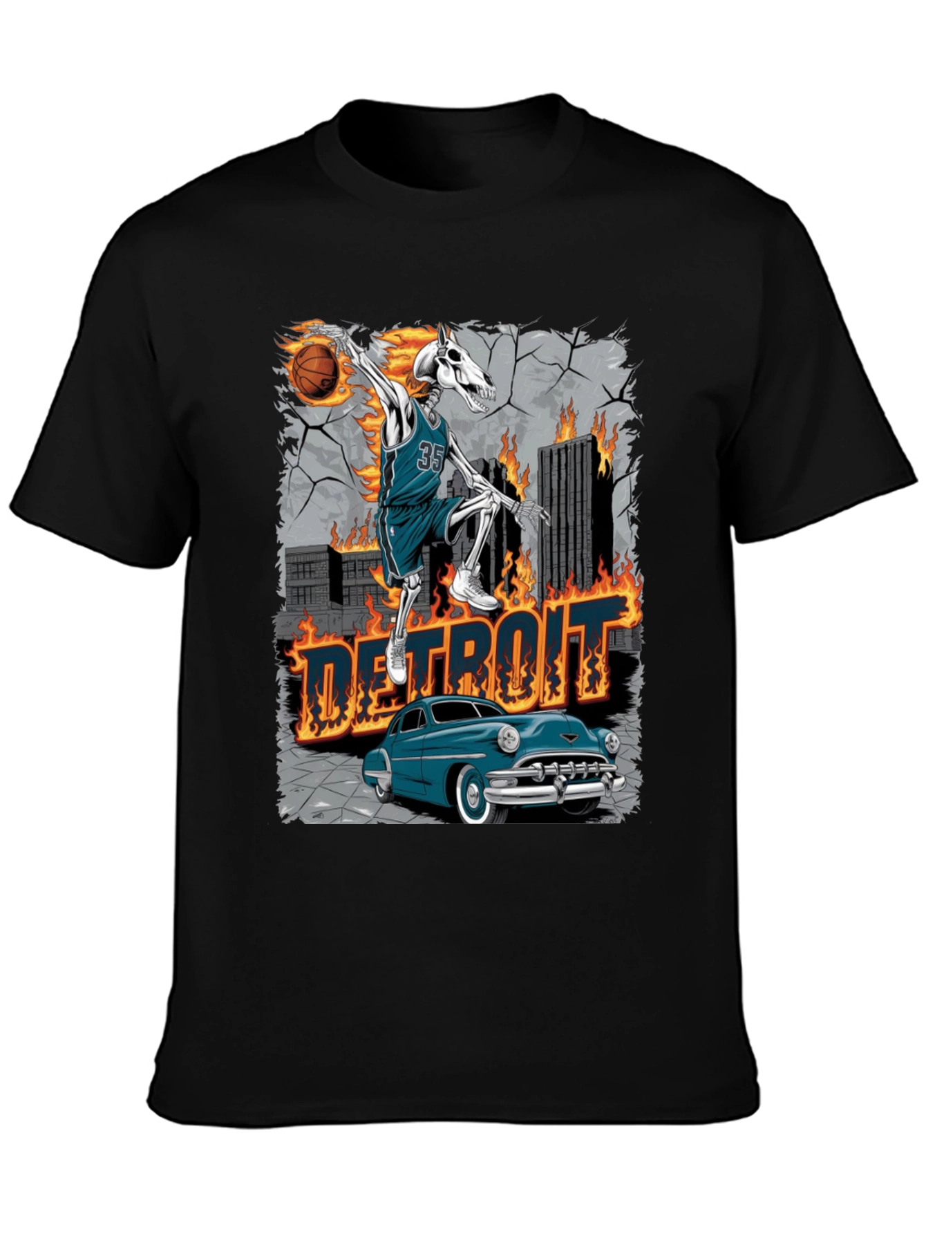 Detroit Skeleton Basketball T-Shirt