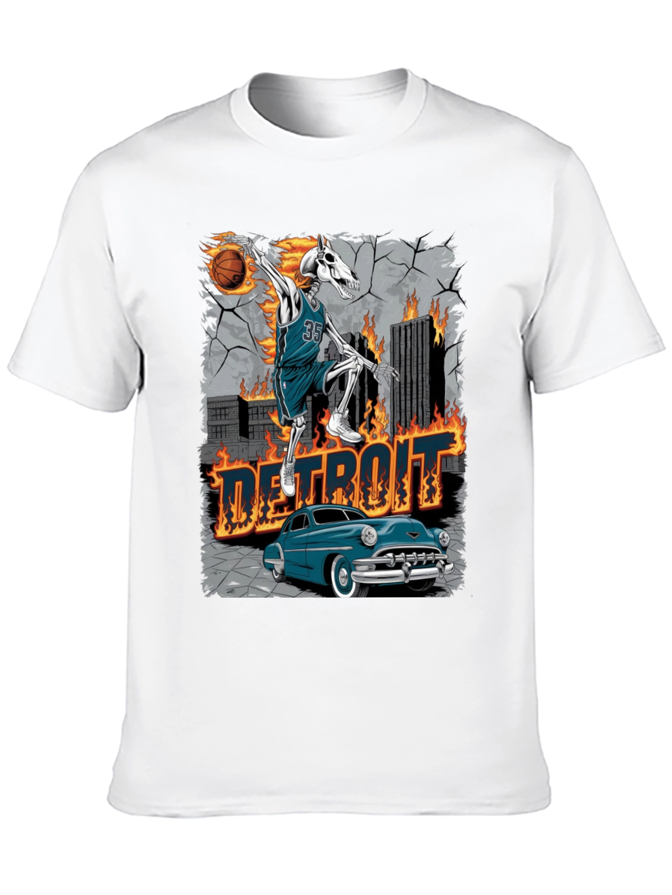 Detroit Skeleton Basketball T-Shirt
