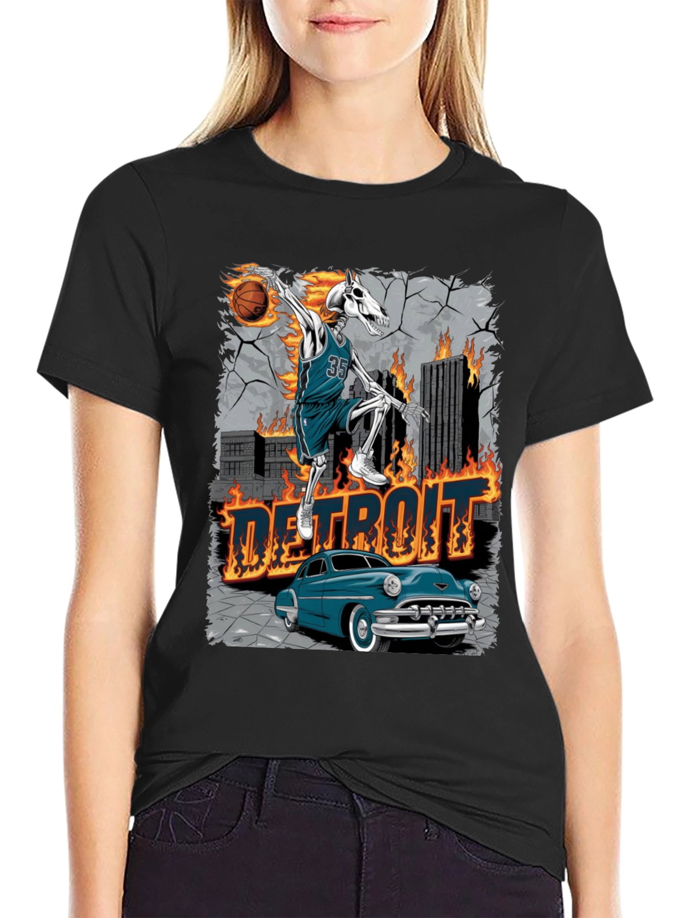 Detroit Skeleton Basketball T-Shirt