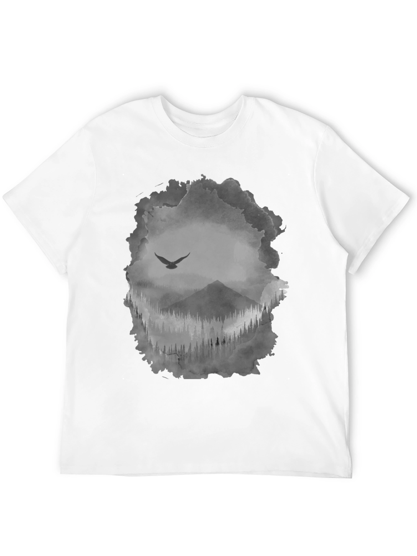 Mens Black T-Shirt with Mountain & Bird Graphic