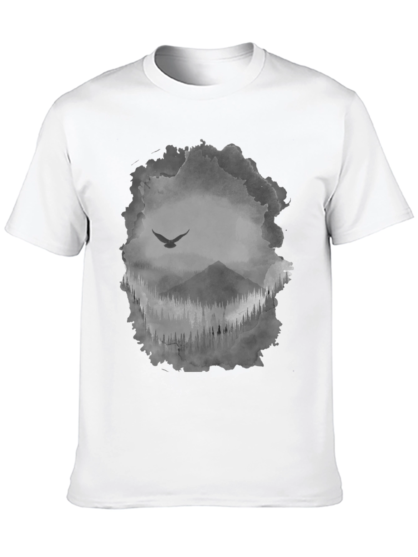 Mens Black T-Shirt with Mountain & Bird Graphic