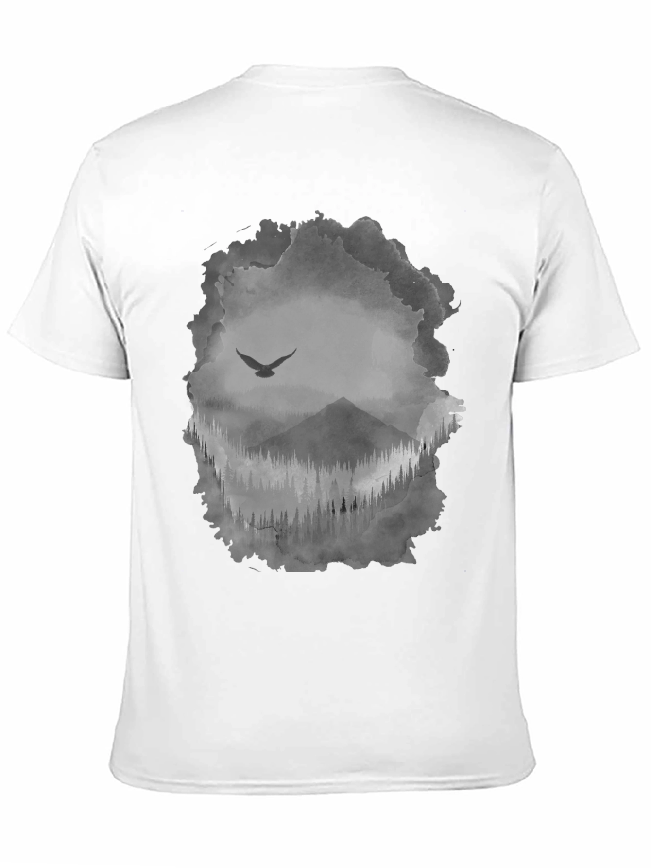 Mens Black T-Shirt with Mountain & Bird Graphic