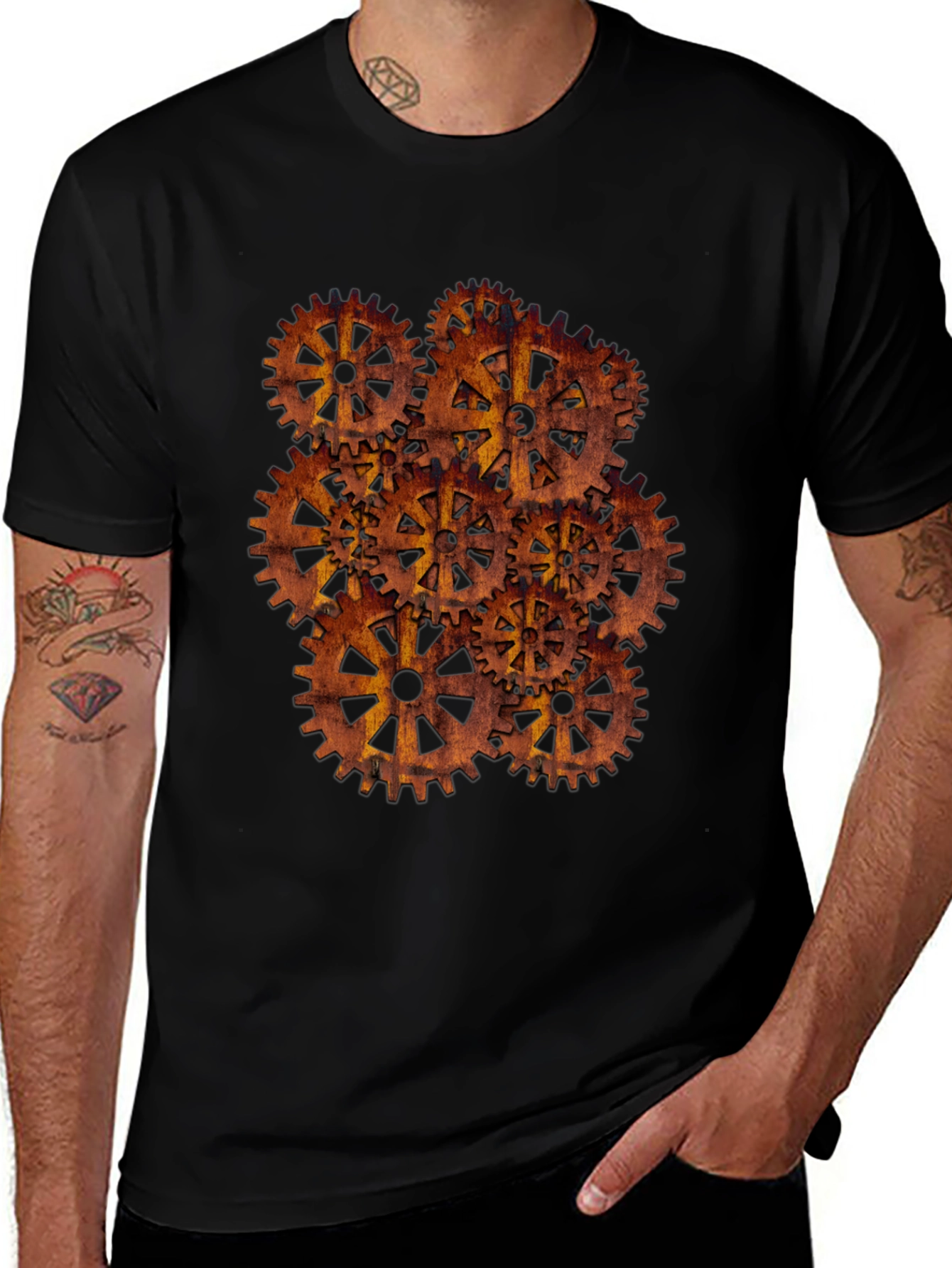 Steampunk Gear Design Black T-Shirt