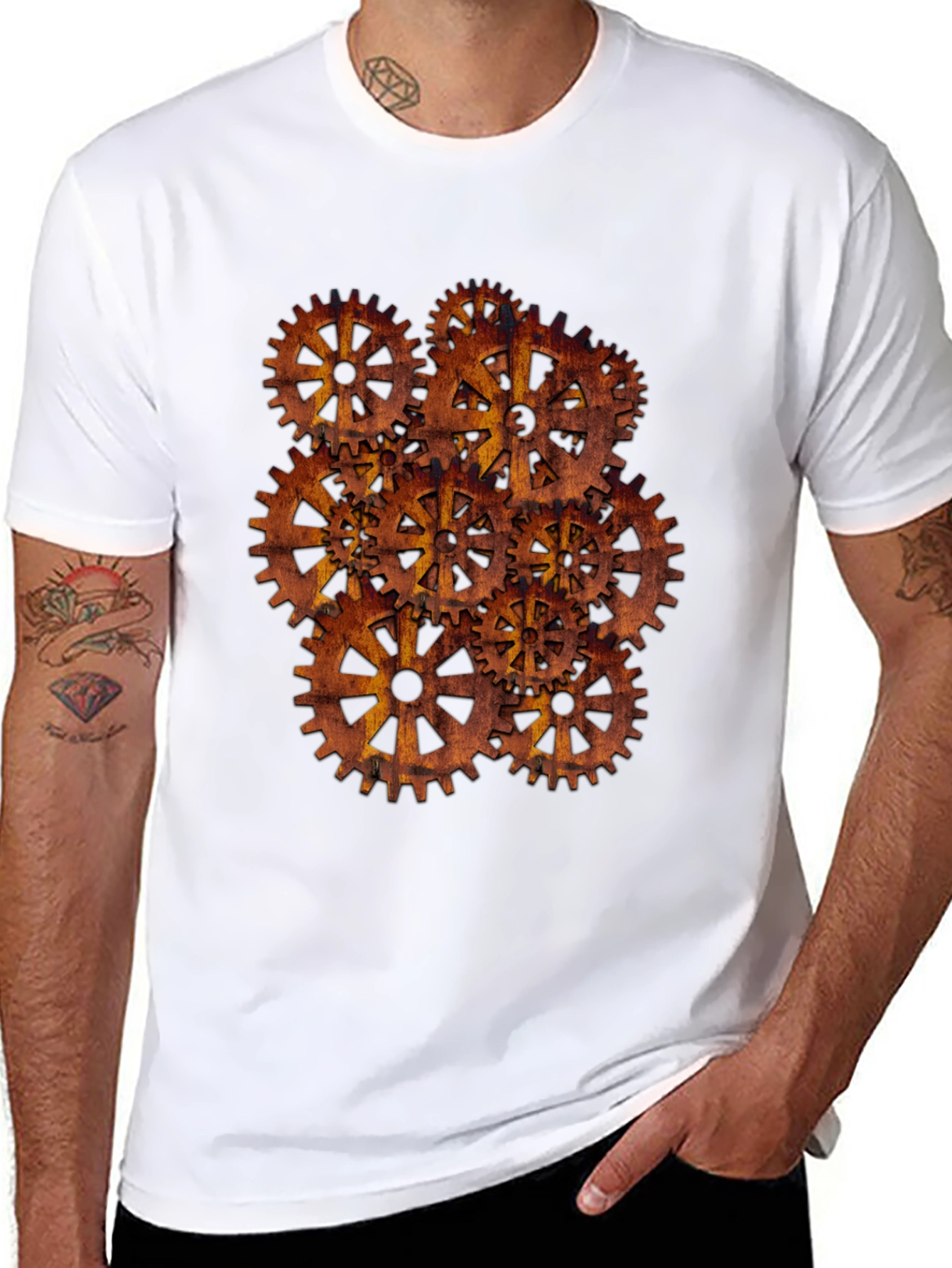 Steampunk Gear Design Black T-Shirt