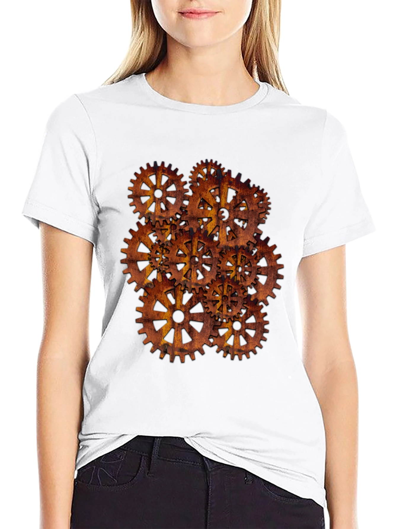 Steampunk Gear Design Black T-Shirt