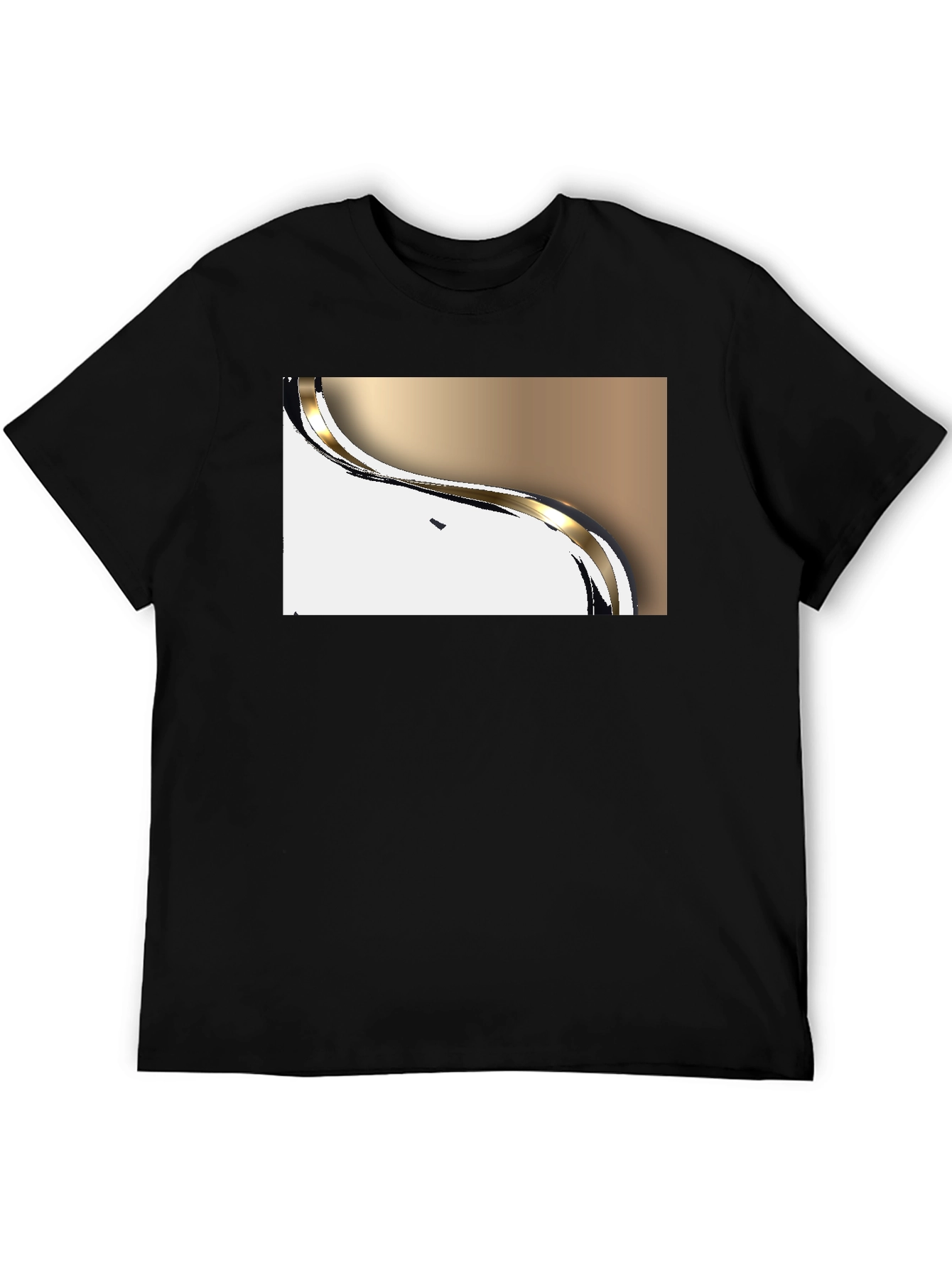 Modern Gold Wave Graphic Black T-Shirt