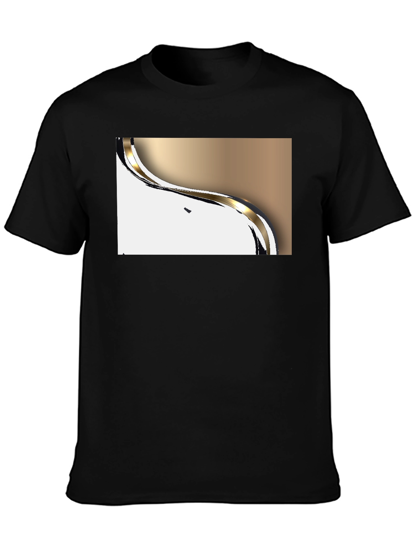 Modern Gold Wave Graphic Black T-Shirt