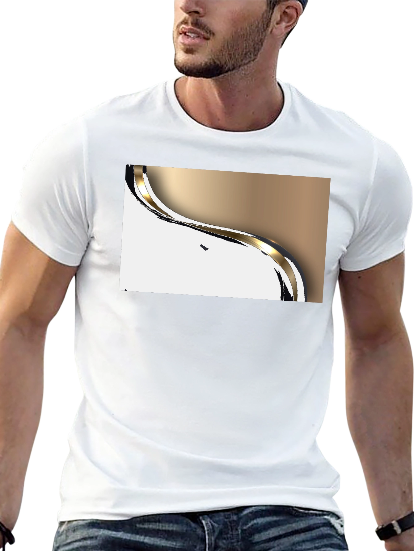 Modern Gold Wave Graphic Black T-Shirt