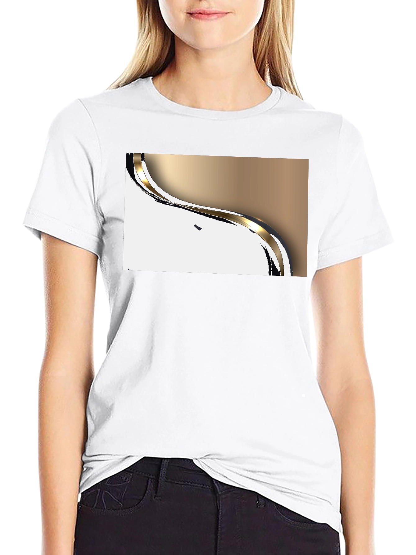Modern Gold Wave Graphic Black T-Shirt