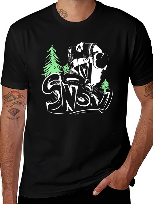 Snow Graphic T-Shirt - Black Cotton Tee for Winter Sports