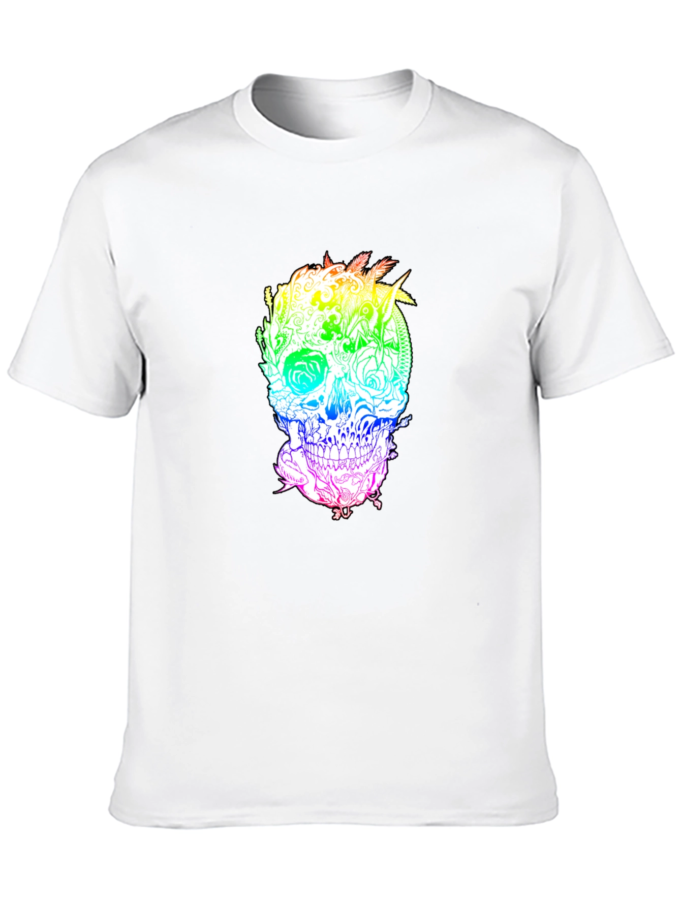 Rainbow Skull Graphic Print Black T-Shirt