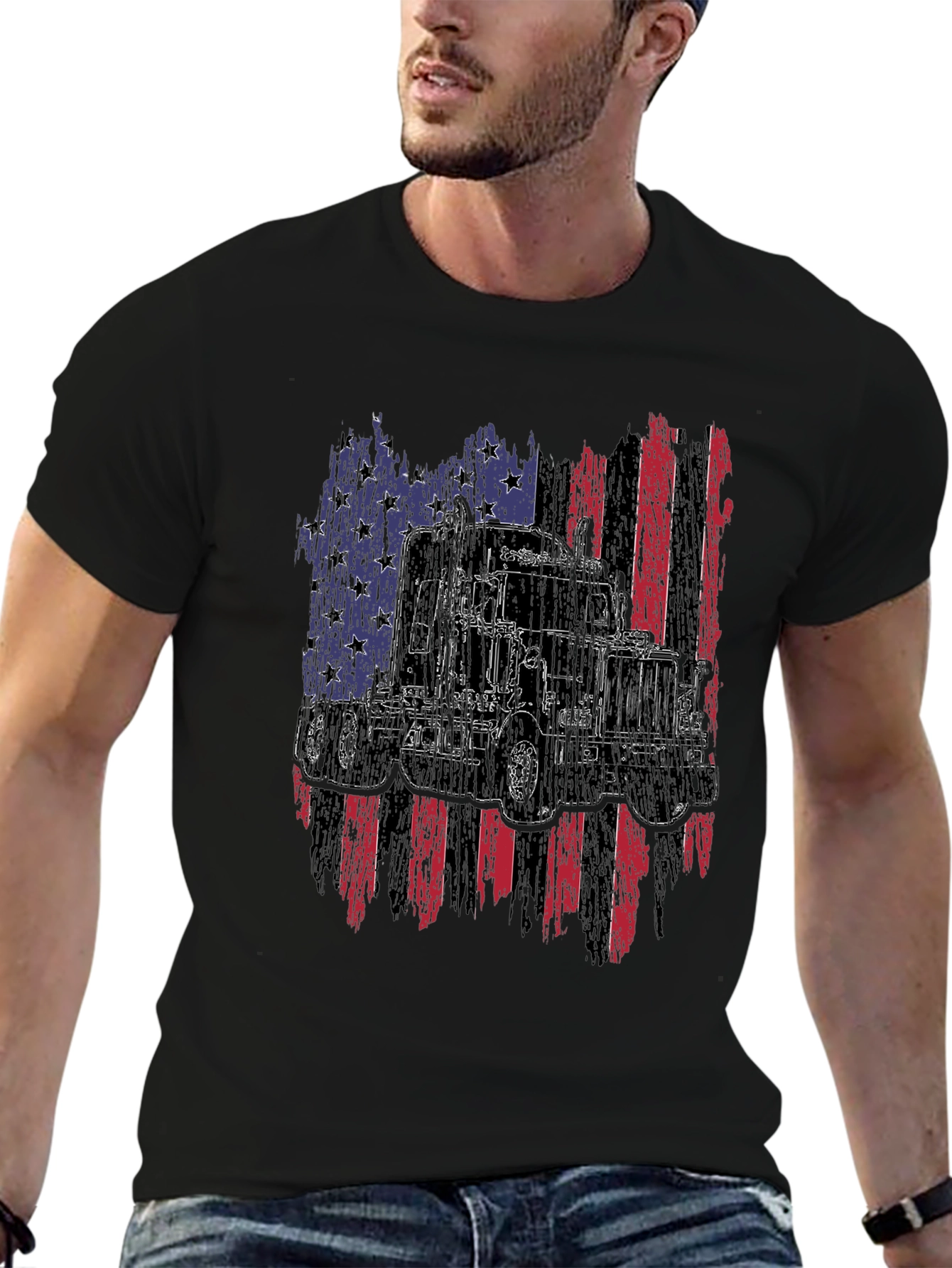 Trucker USA Flag Graphic T-Shirt