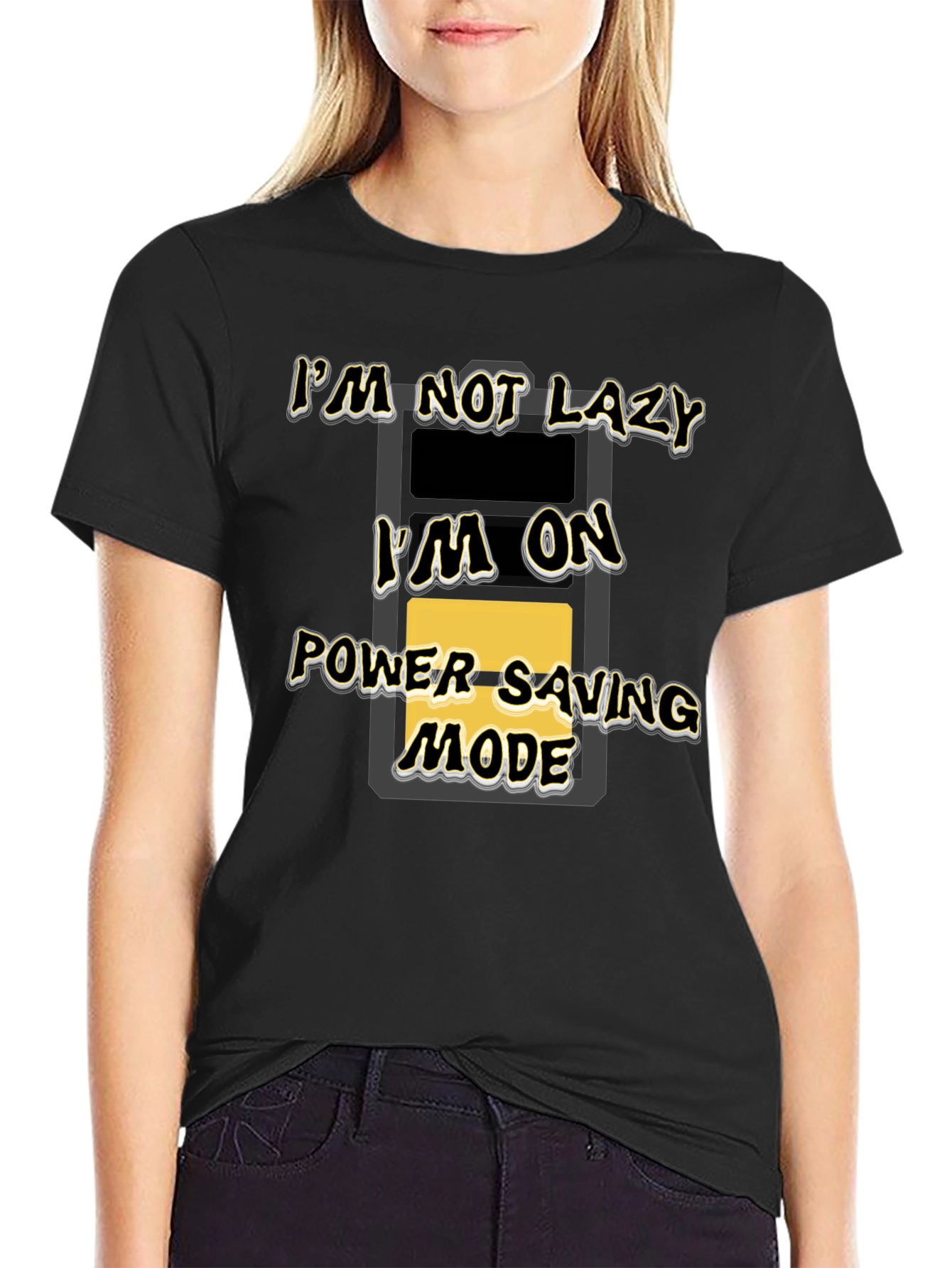Funny Im On Power Saving Mode Black T-Shirt